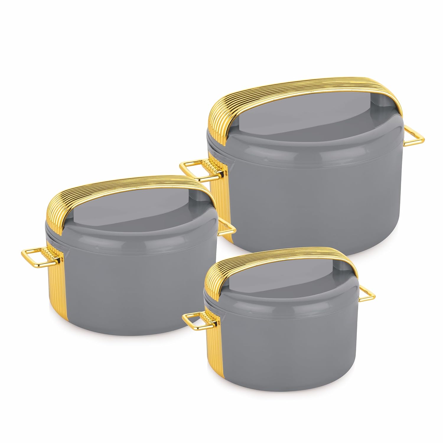 WARMEO Majestic Inner Stainless Steel Casserole Set of 3 (800ml, 1200ml, 2100ml), Grey | PU Insulated | BPA Free | Food Grade | Easy to Carry | Easy to Store | Chapati | Roti | Curd Maker