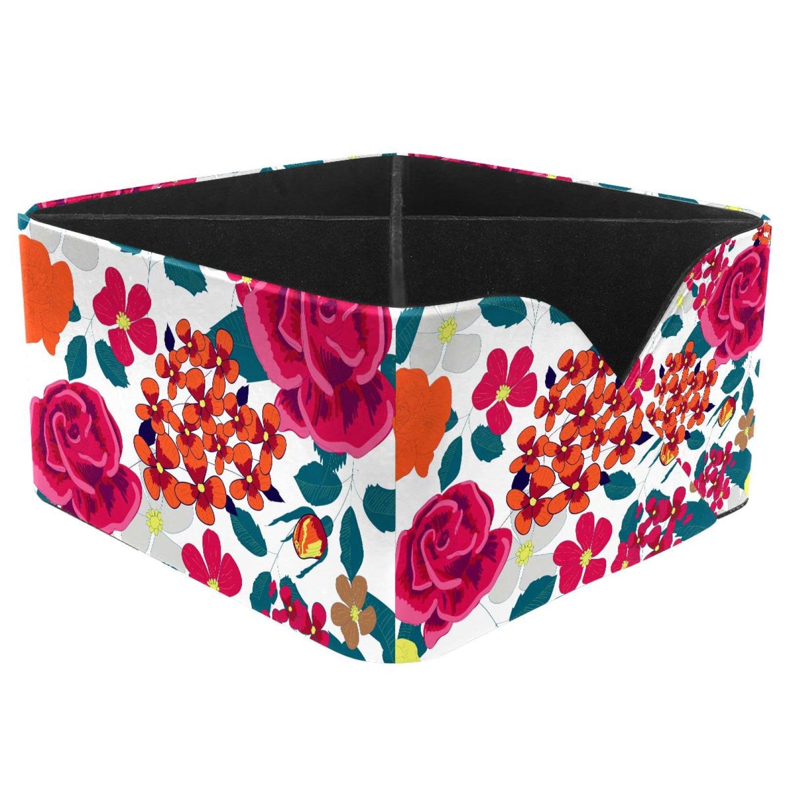 Pot à crayons rectangulaire avec fleurs bohème pour bureau et maquillage