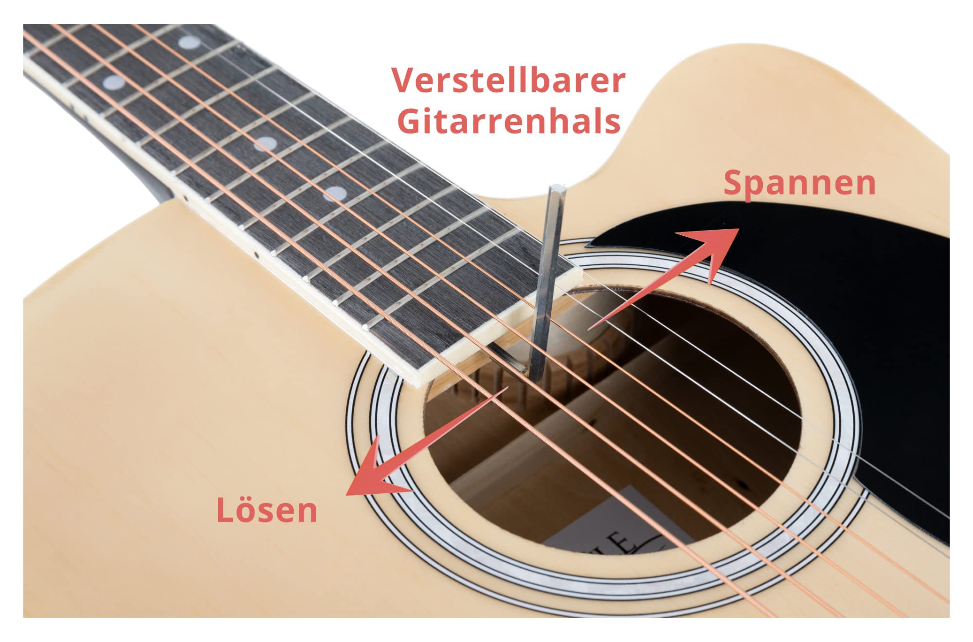Rocktile WSD-8CE-NT Slim Line Westerngitarren Set - Dreadnought Akustik Gitarre - Westerngitarre mit Tonabnehmer im Set inkl. Tasche, Gurt, Kabel, Ersatzsaiten und Plektren - Natural