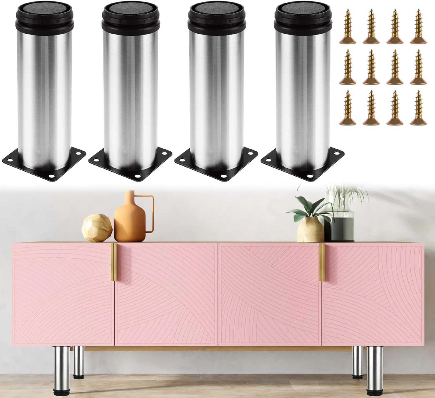 APACALI 12PCS Adjustable Furniture Legs 150mm, Stainless Steel Cabinet Legs, Adjustable Cabinet Legs with Mounting Screws for Kitchen Cabinet Cupboard Sofa Furniture (Adjustable 0-10mm) 6 71F51qwoyzL. AC SL1500