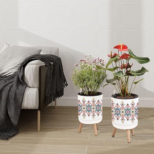 Miniatura 3 de Maceta con soporte, patrón étnico geométrico, maceta bohemia con patas de pie, macetas de riego automático de 8.7 pulgadas con entrada de agua e