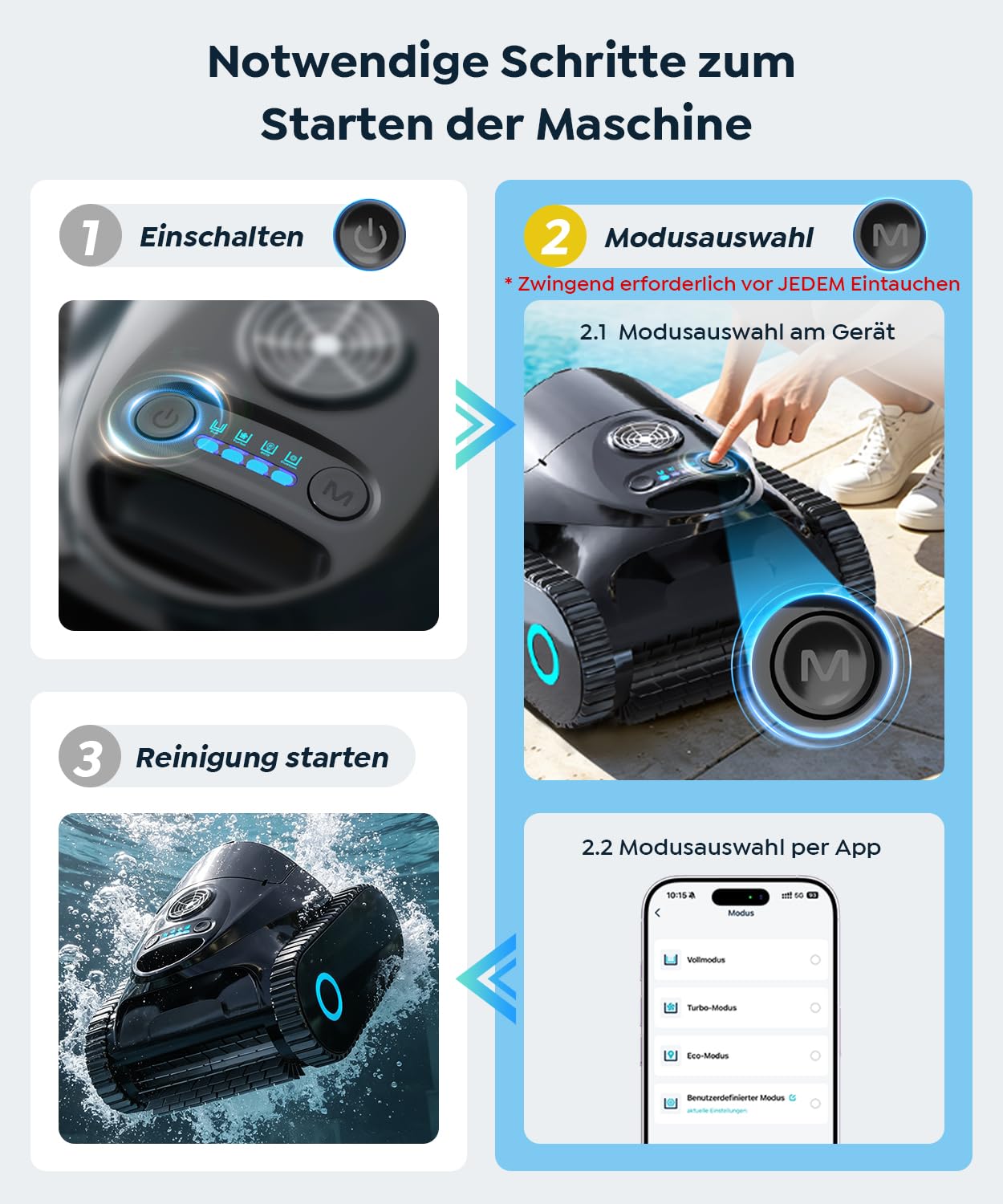 C1 Poolroboter Akku Boden und Wand, Wasserlinie, Doppelfilter, 7 Reinigungsmodi, 180 Minuten Laufzeit, Poolreiniger mit App, Starker Poolsuager Akku für Pools bis zu 150 m²,Schwarz