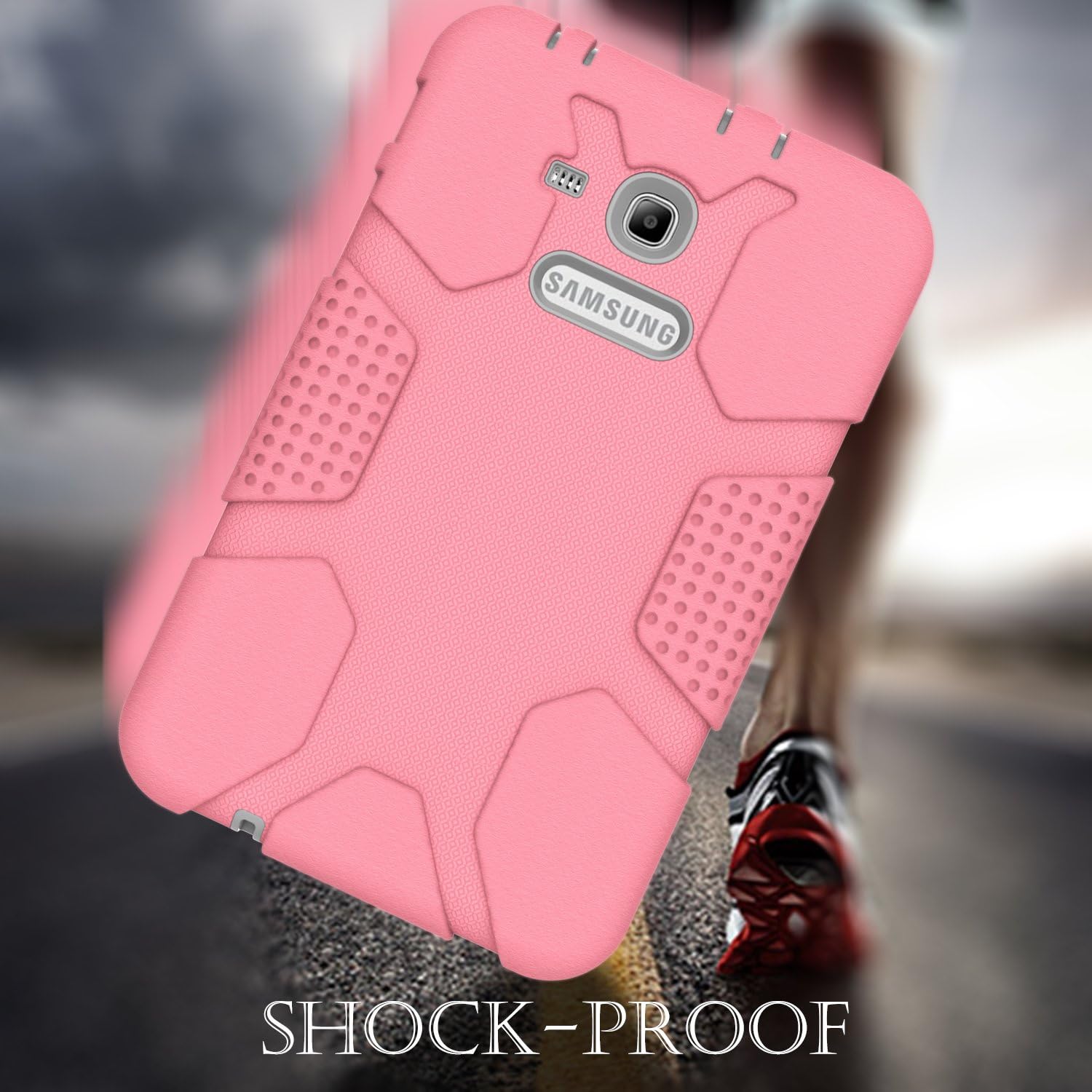 Hocase Galaxy Tab E Lite 7.0 (2016) Case, Rugged Heavy Duty Kids Proof Protective Case for Galaxy Tab E Lite 7.0 SM-T113NDWAXAR/SM-T113NYKAXAR - Light Pink/Grey