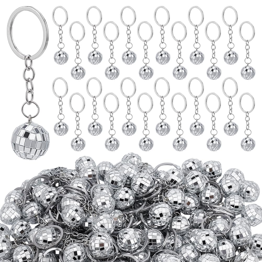 100 mini bolas de discoteca de 0.96 pulgadas, llavero colgante para decoración de fiesta de discoteca, llavero reflectante plateado con bola de espejo de los años 70, 80, 90, adornos de