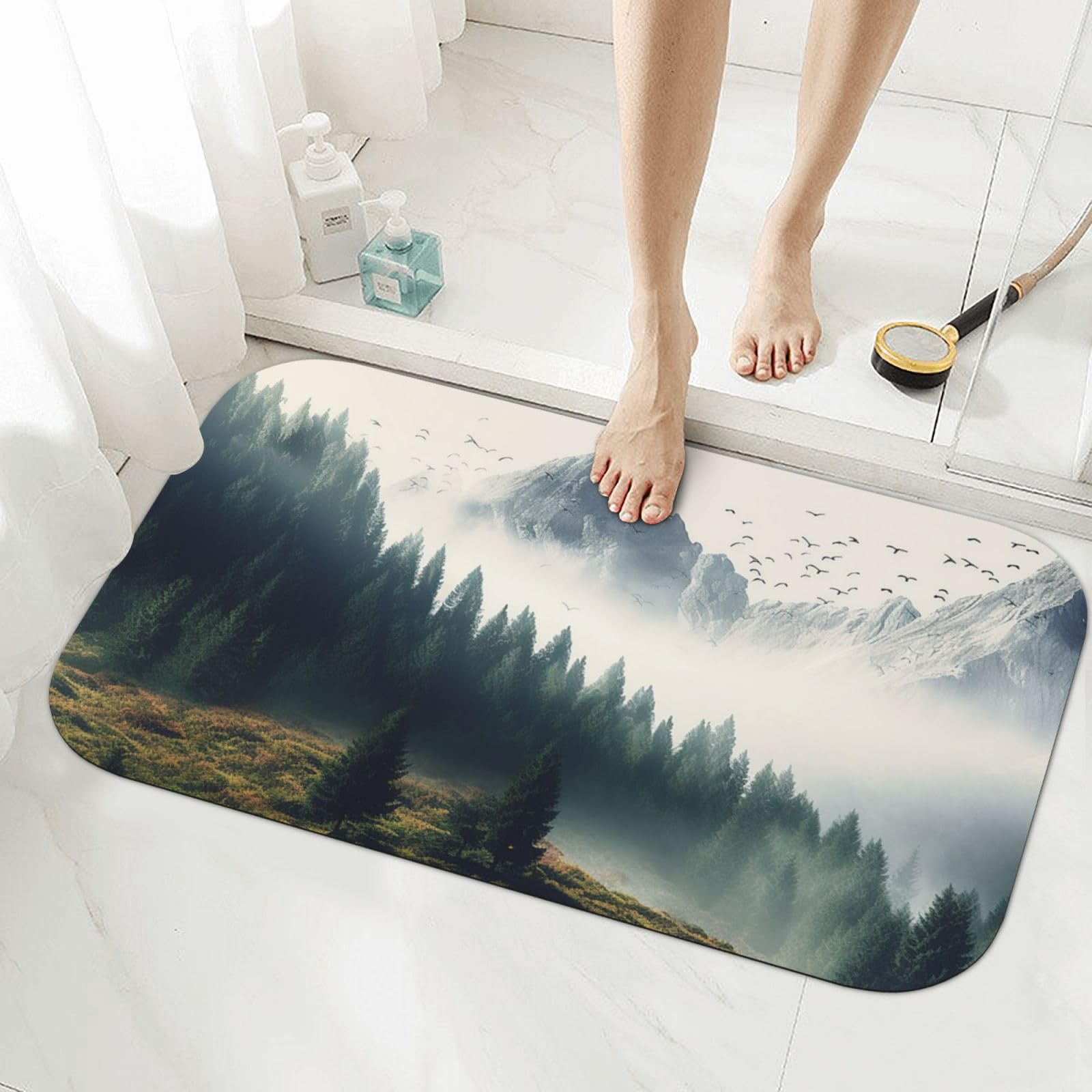 Tapis de bain en terre de diatomée 50x80 cm paysage de montagne