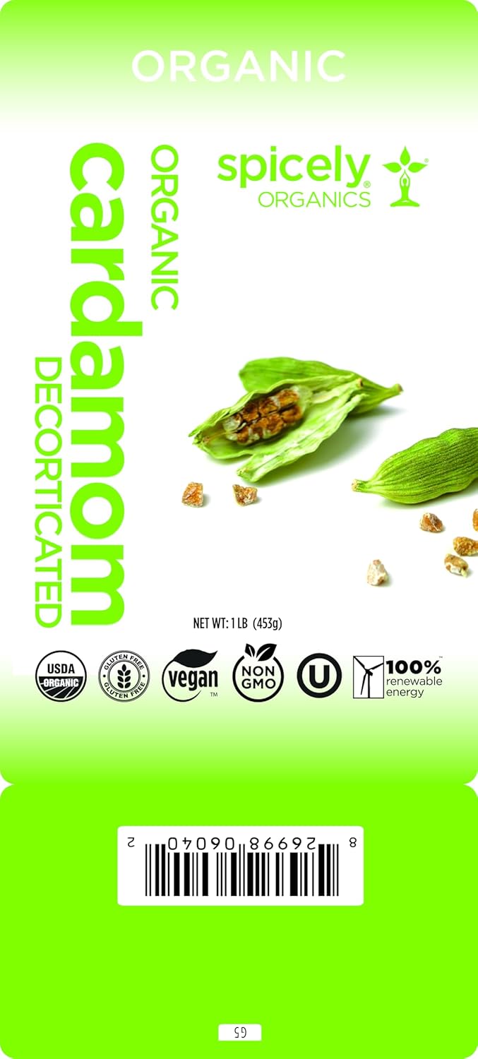 Spicely Organic Cardamom Decorticated 1 Lb Bag