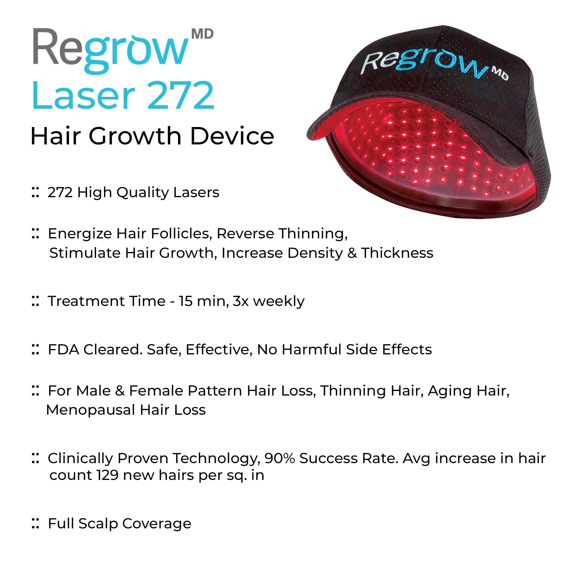 HairMax RegrowMD Laser Hair Growth Cap, FDA Cleared, 272 Medical Grade