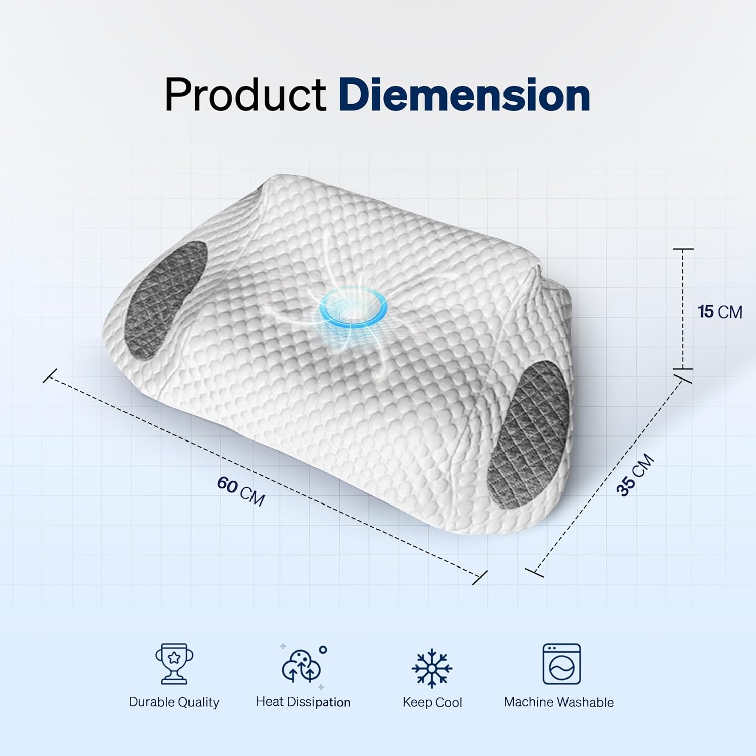 Memory Foam Pillow – Cooling Cervical Neck Pillow for Side, Back & Stomach Sleepers – Orthopedic Contour, Washable Cover