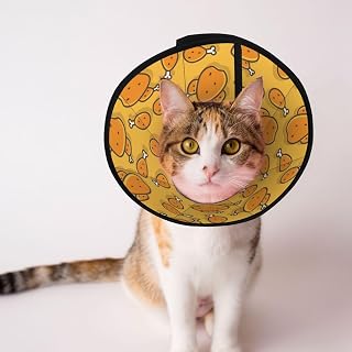 Chicken Meat and Chicken Legs Print Cat Cone Collar Soft, Adjustable Recovery Pet Cone Elizabeth Protective Collar Wound Healing Practical Neck Cover for Cats Puppy Rabbits