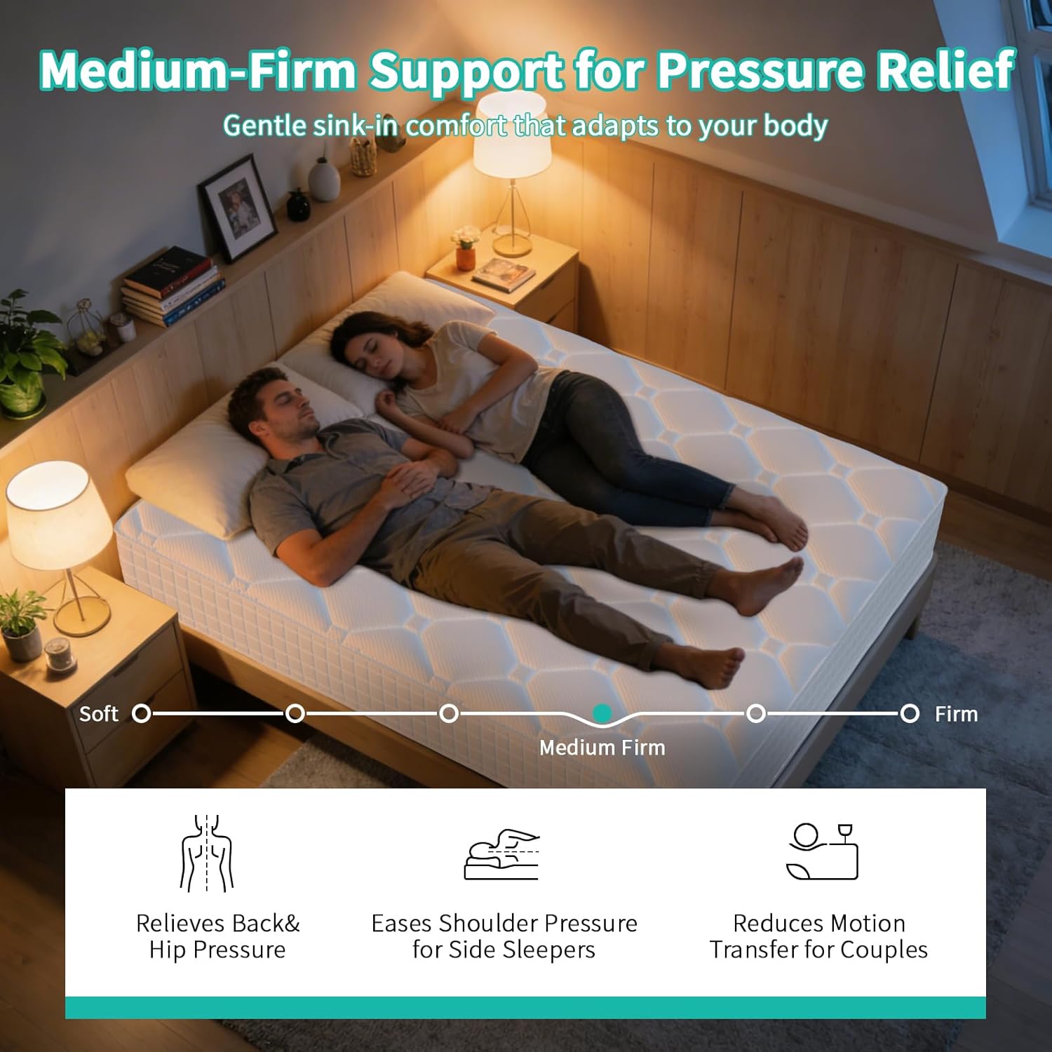 14 Inch Full Size Mattress, Pocketed Coils for Strong Support, Hybrid Memory Foam & Fiberglass Free, Cool Night & Spinal Alignment, Pressure Relief & Motion Isolation, Medium Firm