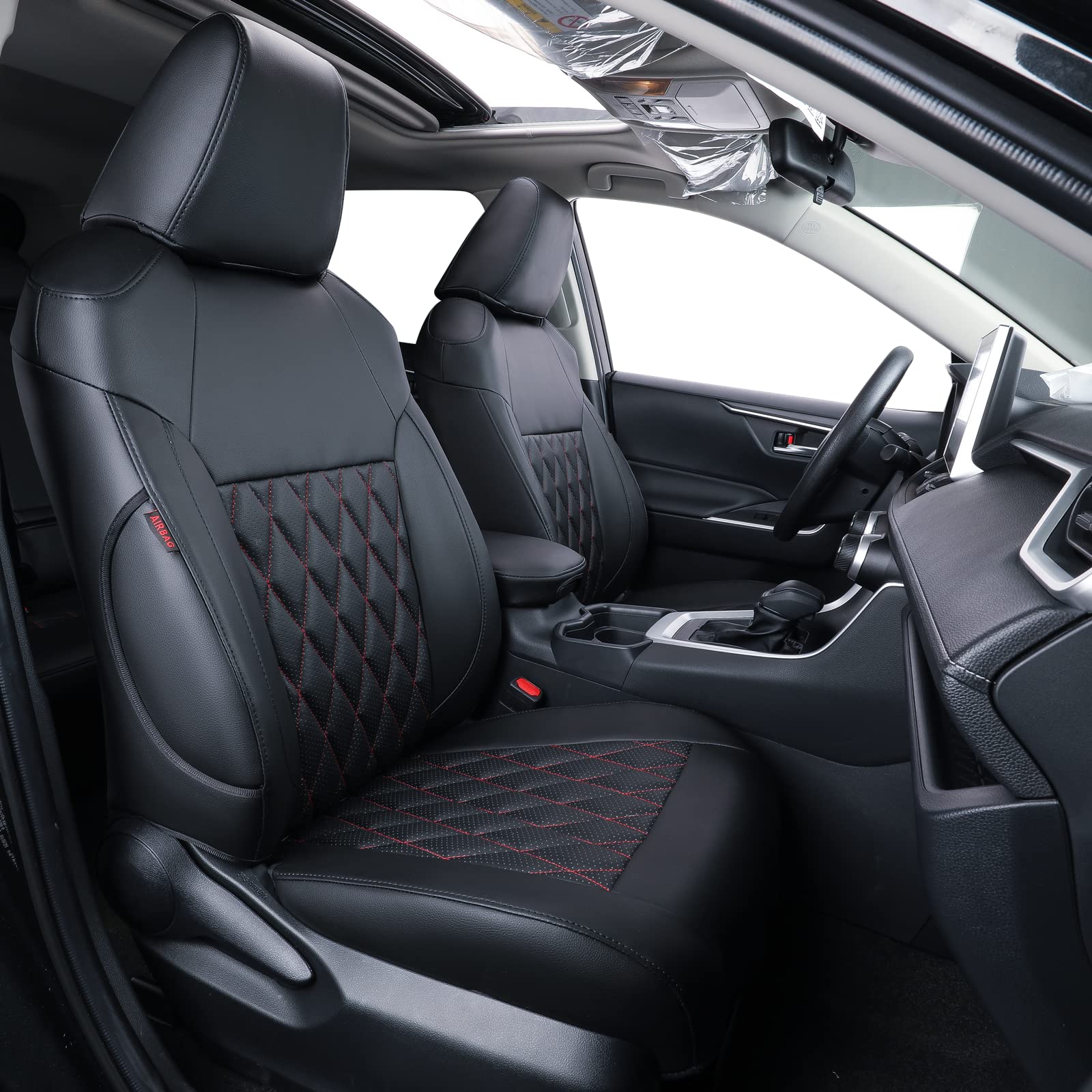 coverdream Custom Fit Seat Covers for Toyota RAV4 Limited,XLE,SE,Platinum,Adventure 2013 2014 2015 2016 2017 2018,Full Coverage Leather Seat Protector (Full Set,Red/Black)