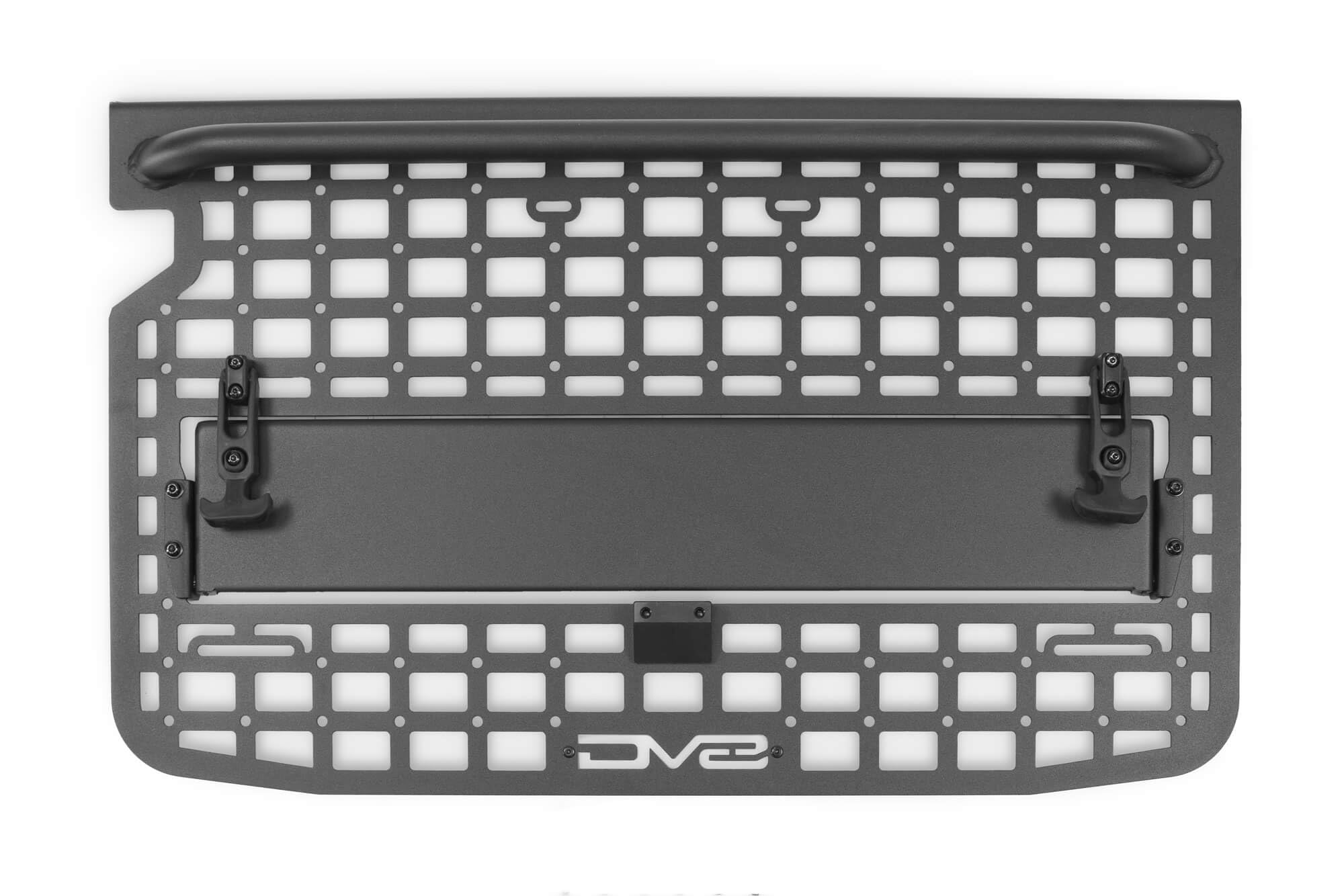 DV8 Offroad Panel Molle para portón trasero para Ford Bronco 2021-2023 | Perfecto para bolsas Molle, fundas de cuchillos, kits médicos, equipo de recuperación y más | Bandeja desplegable para sostener