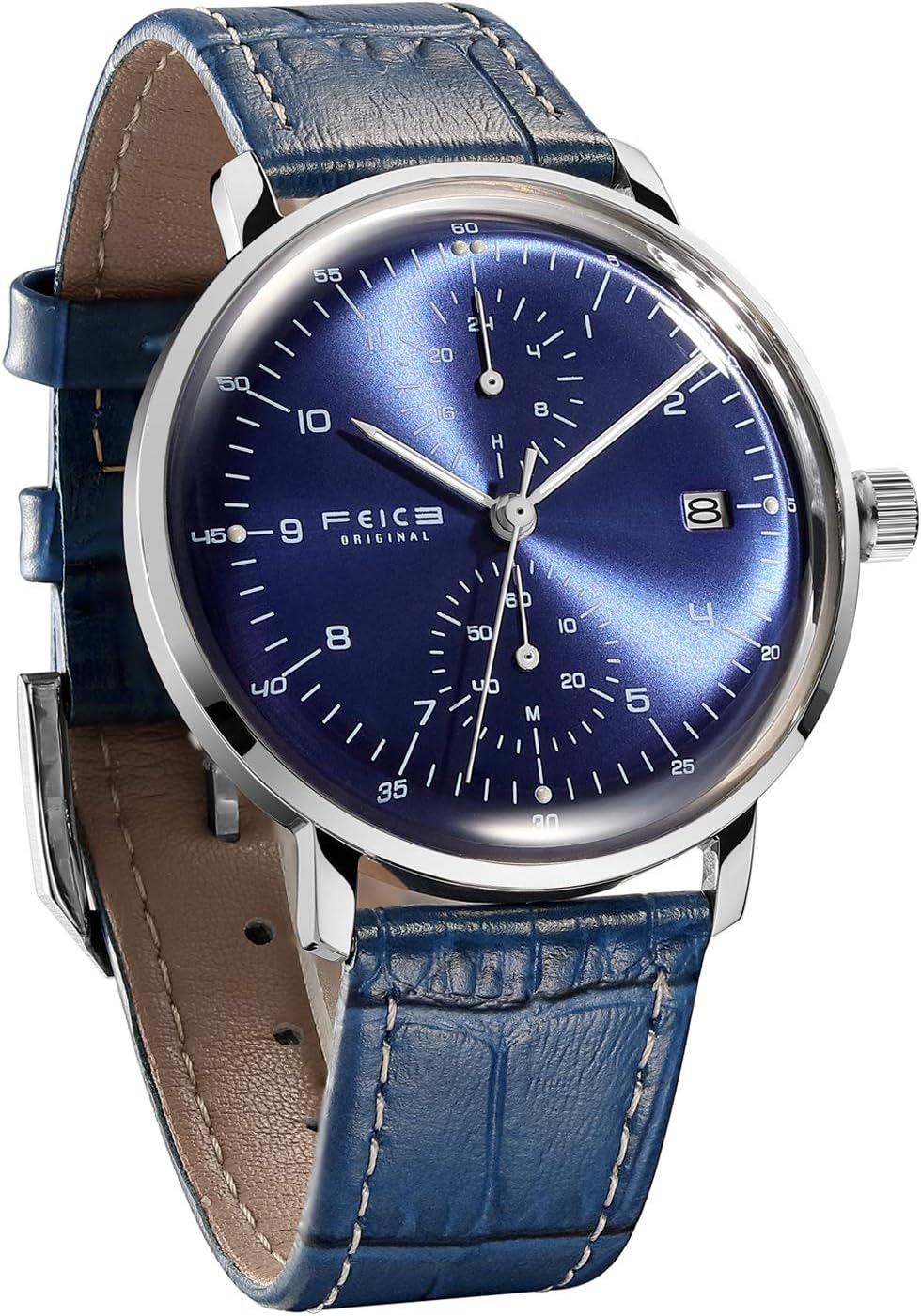 FEICE Men’s Watches Ultra Thin Analog Quartz Watch Stainless Steel Luminous Dual Time Casual Watches for Men with Leather Bands Calendar -FS021