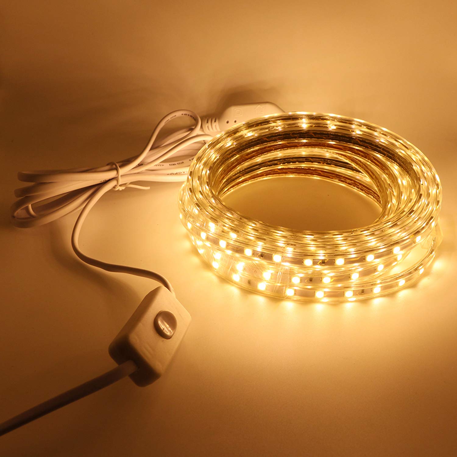 20m Warmweiß LED Band mit Schalter, 220V 230V Lichtleiste, 60 Leds/m Strip, IP65 Lichtschlauch, milde Hintergrundbeleuchtung