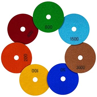 7Pcs 4 Inch 100mm Dry Diamond Polishing Pads for Granite Marble Artificial Stone Sanding Pads Set Polishing Kit for Angle Grinder