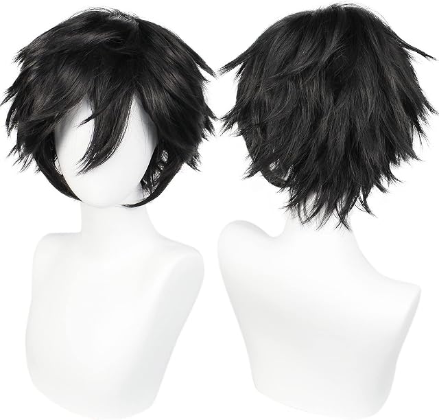 Gairyan Short Black Wig Cosplay Wig Unisex Anime Cosplay Wigs for Women/Men Straight Fluffy Wig Costume Theme Party Fancy Dress Wigs Halloween Wig Comic-Con Costumes Accessories