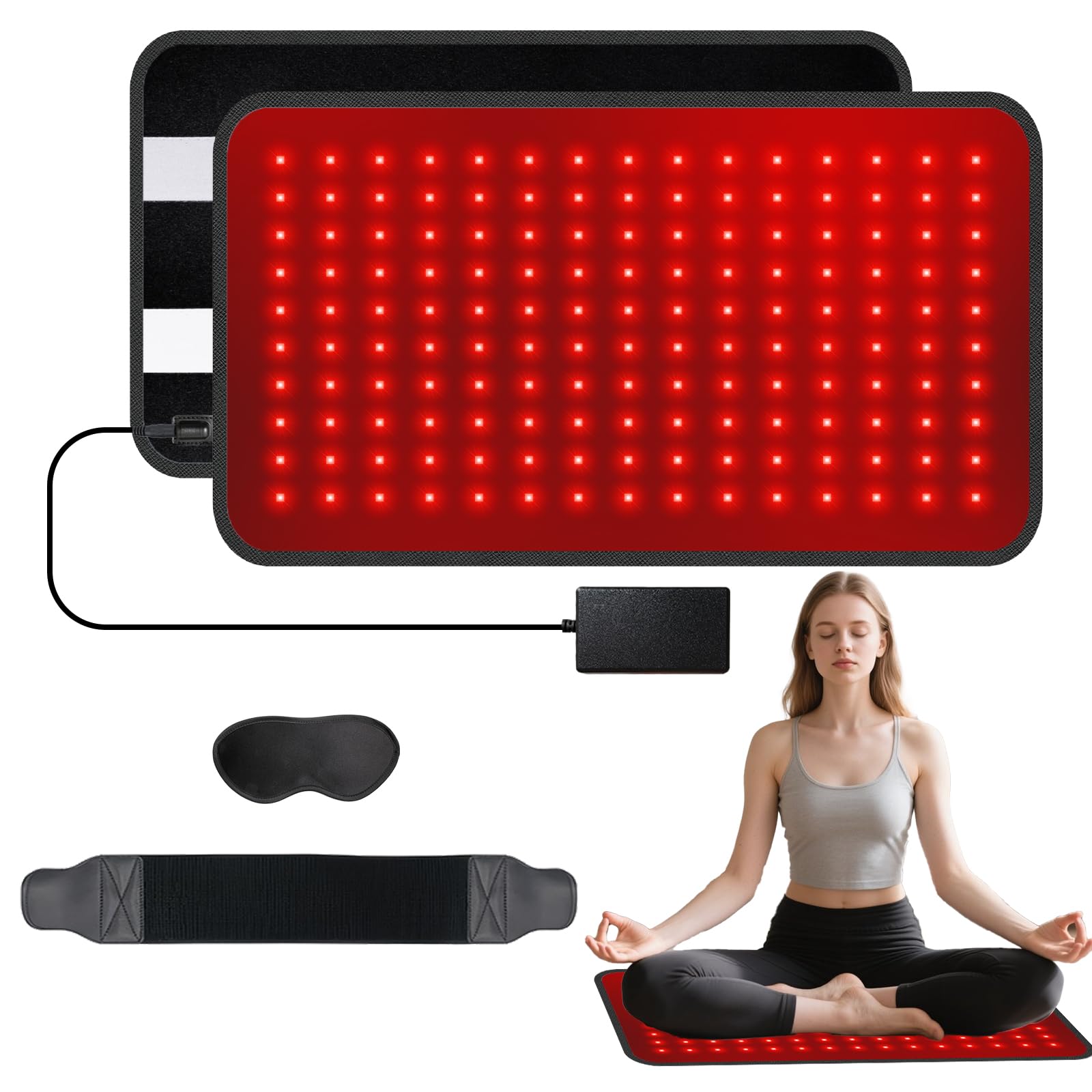 Almohadilla de luz roja, 61 cm x 30,5 cm, 150 ledes, cinturón de
