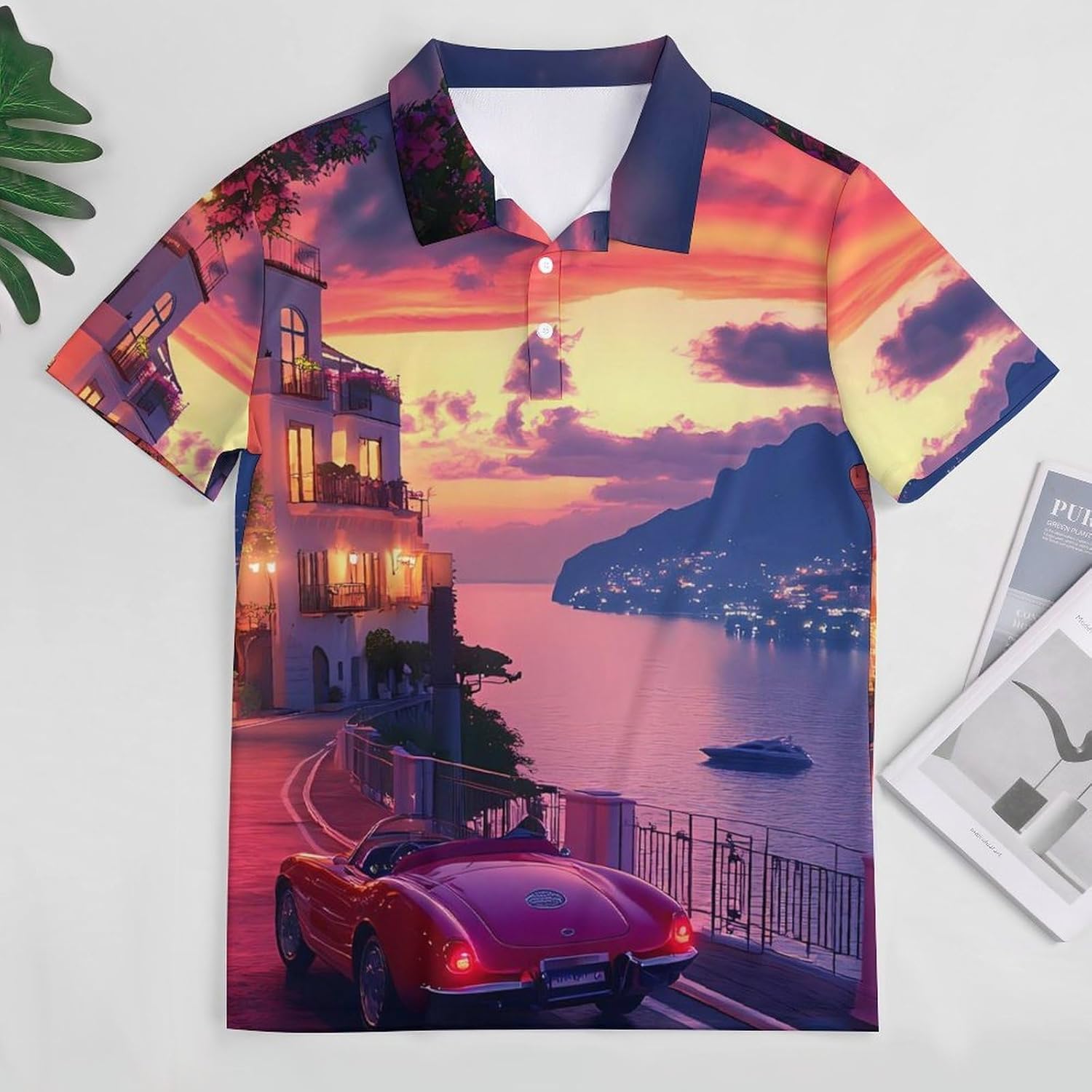 Sunset View Amalfi Coast Italy Womens Golf Polo Shirts Summer Short Sleeve Collared 3 Buttons T Shirt Activewear Tops