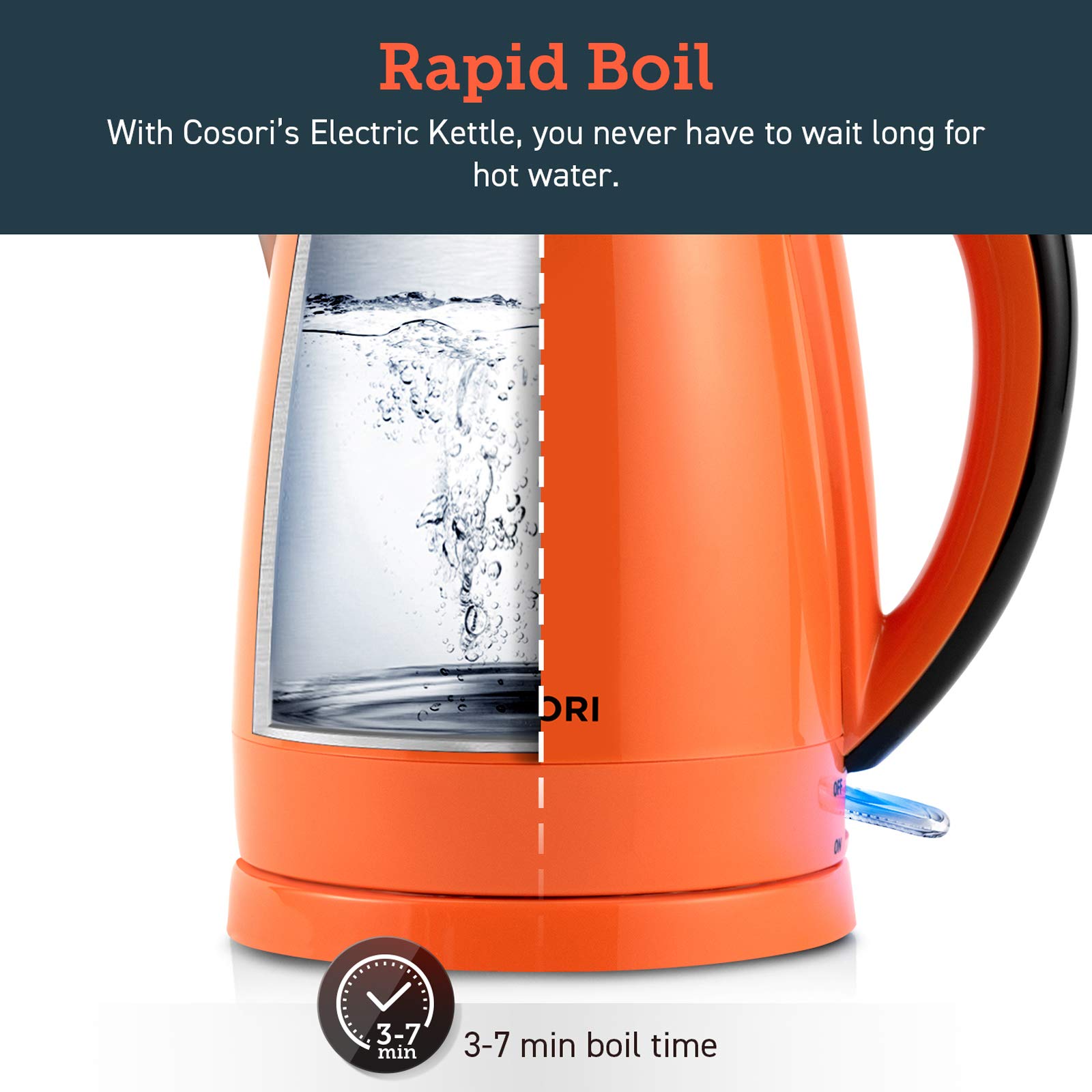 Ovente Portable Electric Glass Kettle Liter With Blue LED Light And