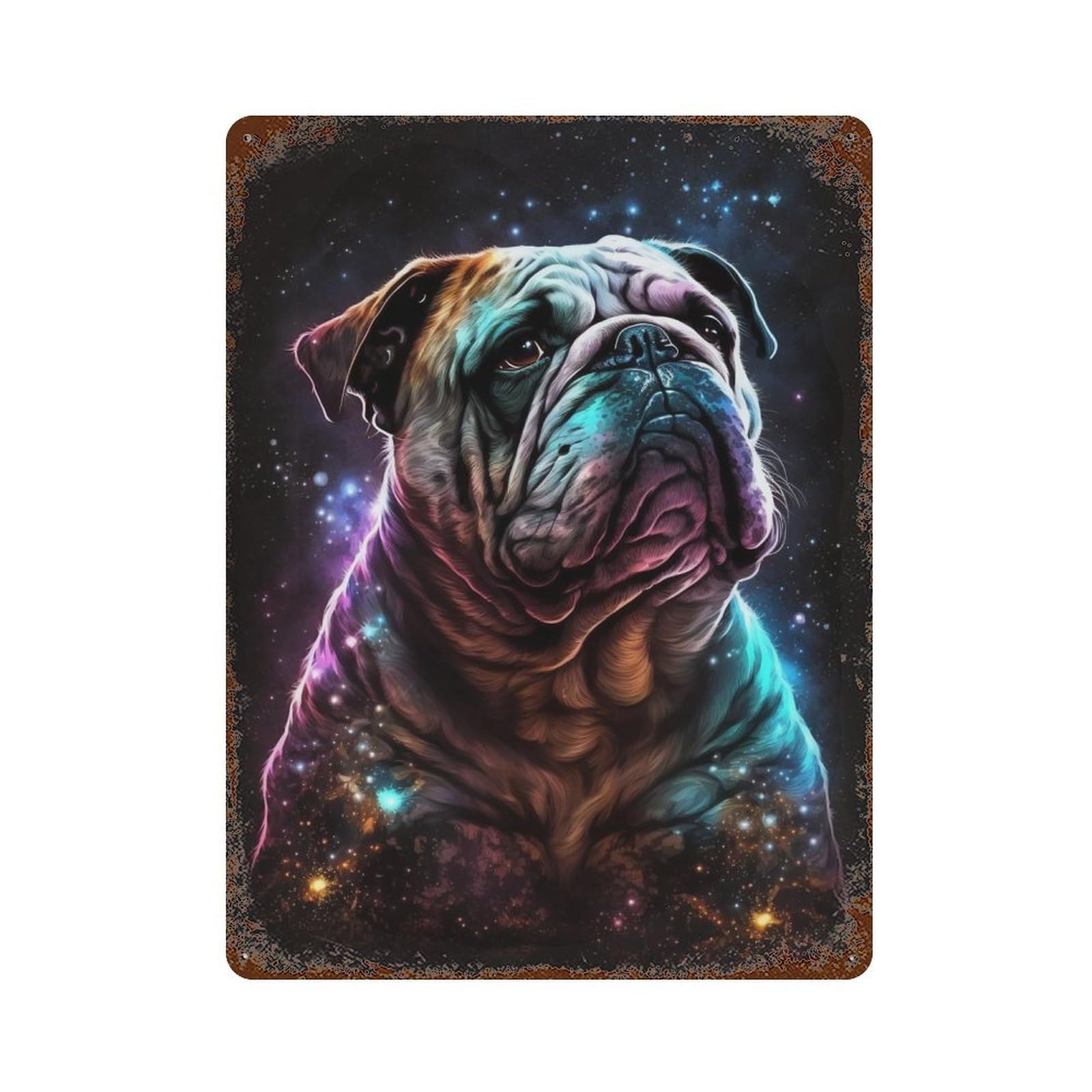 Rustic Tin Plaque Cosmic Bulldog Art Print 15.7"x11.8", Retro Wall Decor for Shed, Workshop And Garage Wall Decor