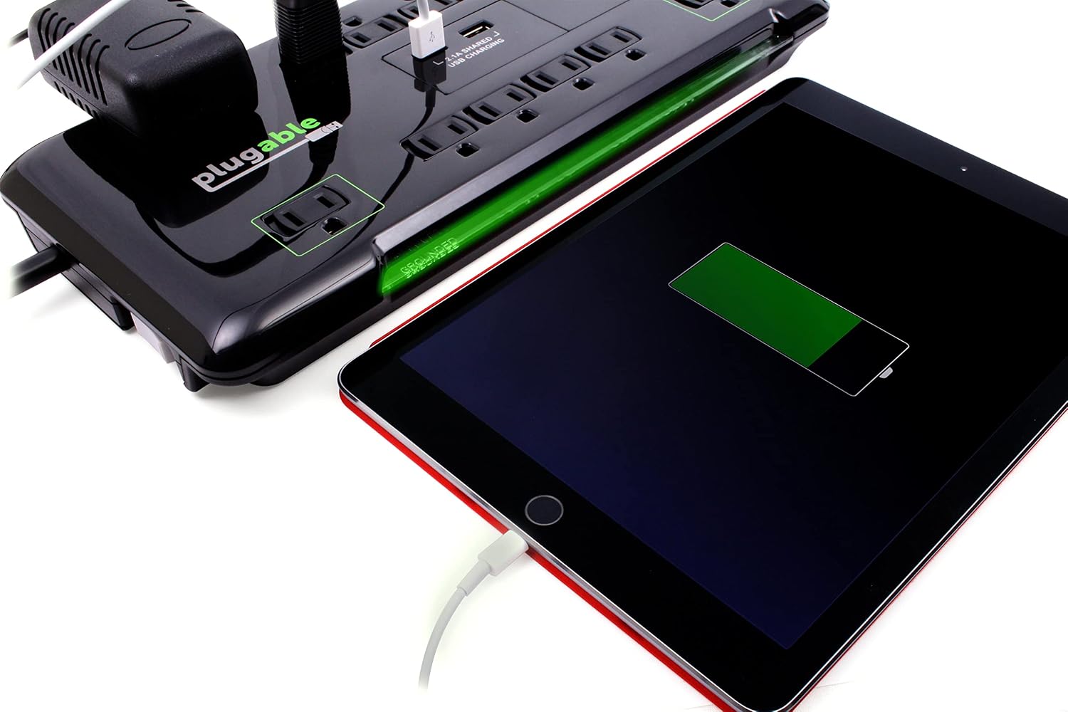 Plugable Surge Protector Power Strip with USB and 12 AC Outlets, Built-in 10.5W 2-Port USB Charger for Android, Apple iOS, and Windows Mobile Devices, 6 Foot Extension Cord