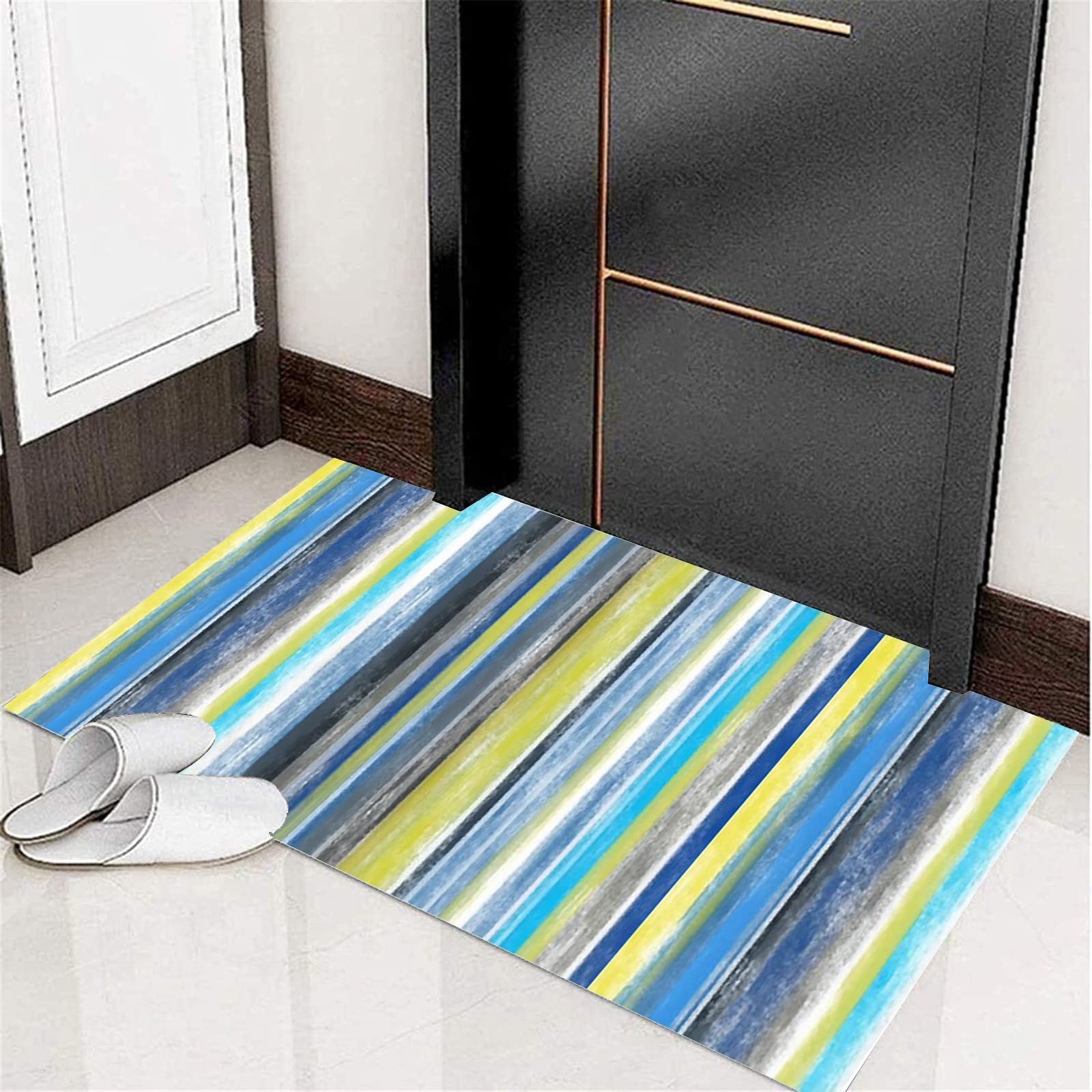 Alfombras Cocina Alfombra Pasillo Larga Alfombra Cocina Lavable Antideslizante Moderno Entrada Felpudos Alfombra Poliéster Para Sala De Estar Dormitorio,Blu,90x250cm