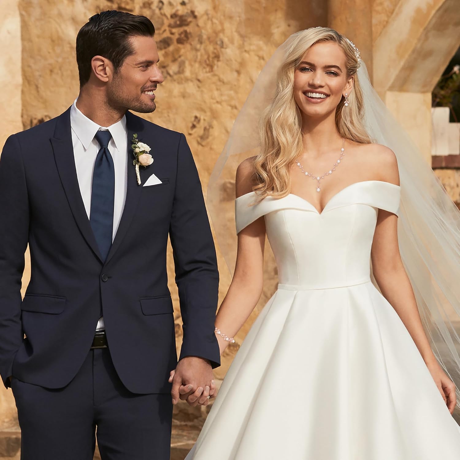 Crysdue Wedding Jewelry Set for Brides Bridesmaid, Cubic Zirconia Teardrop Marquise Leaf Cluster Pendant Necklace Bridal Tennis Bracelet Drop Earrings for Women Party Prom - Image 3