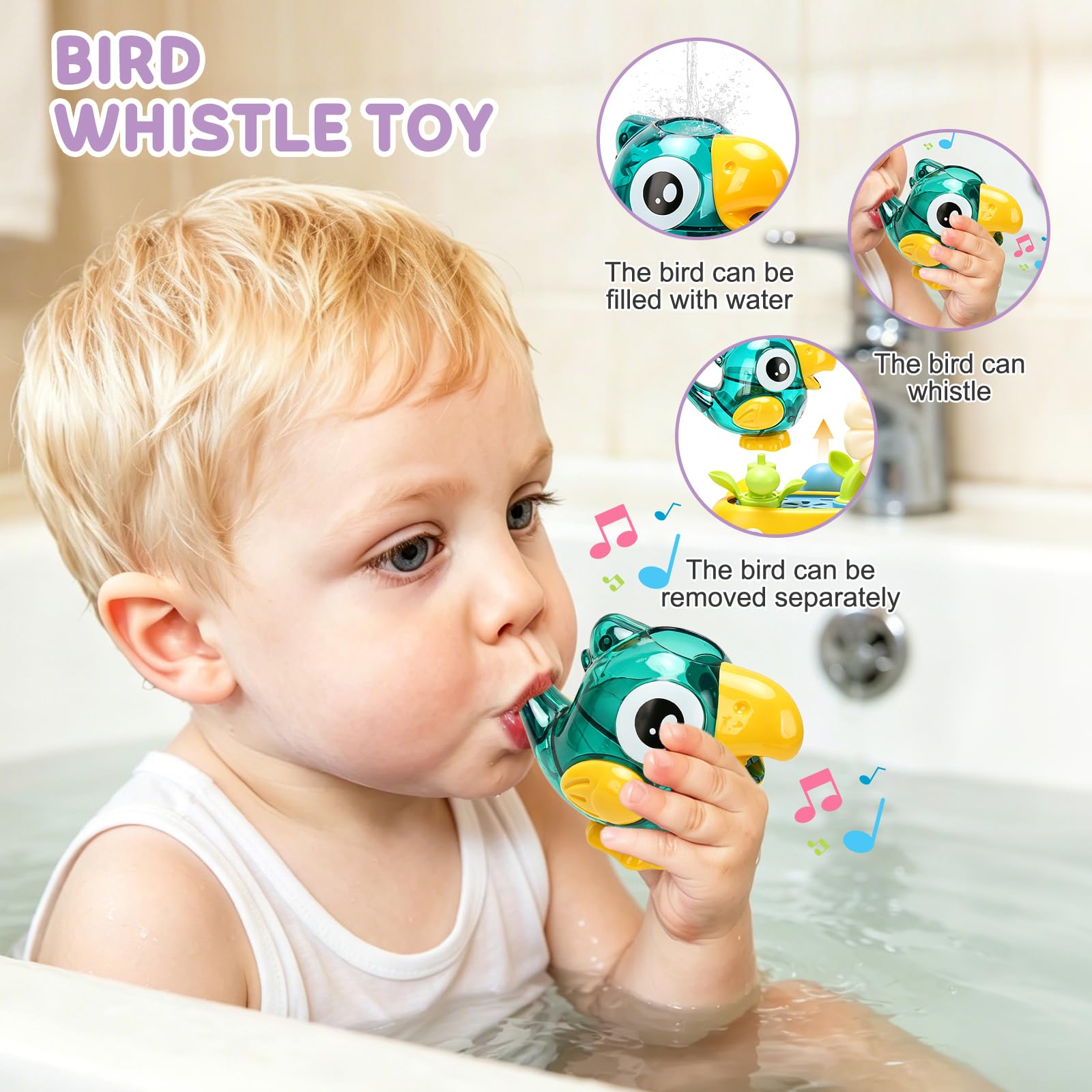 Bath Toys for Kids Baby Waterwheel Bathtub Toy , Manual Bird & Flower Waterfall Shower Toy for Kids, Interactive Bathtub Toy with Suction Cup, Shower Fun for Bath Time - Great for Boys, Girls — view 4