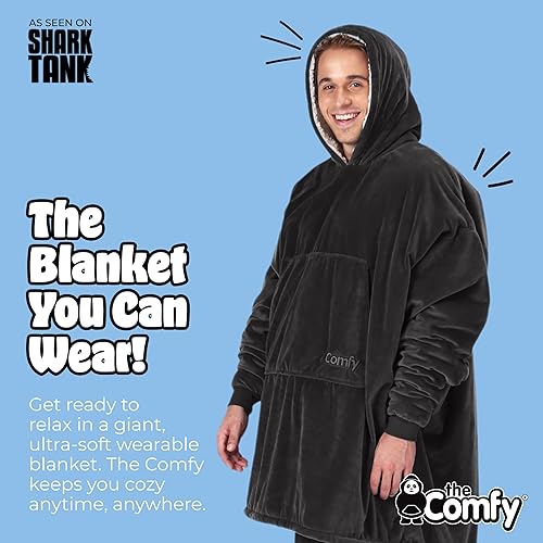 Miniatura 38 de THE COMFY Original - Manta de forro polar de microfibra con forro sherpa, diseño de gran tamaño con capucha y bolsillo de Shark Tank Aqua
