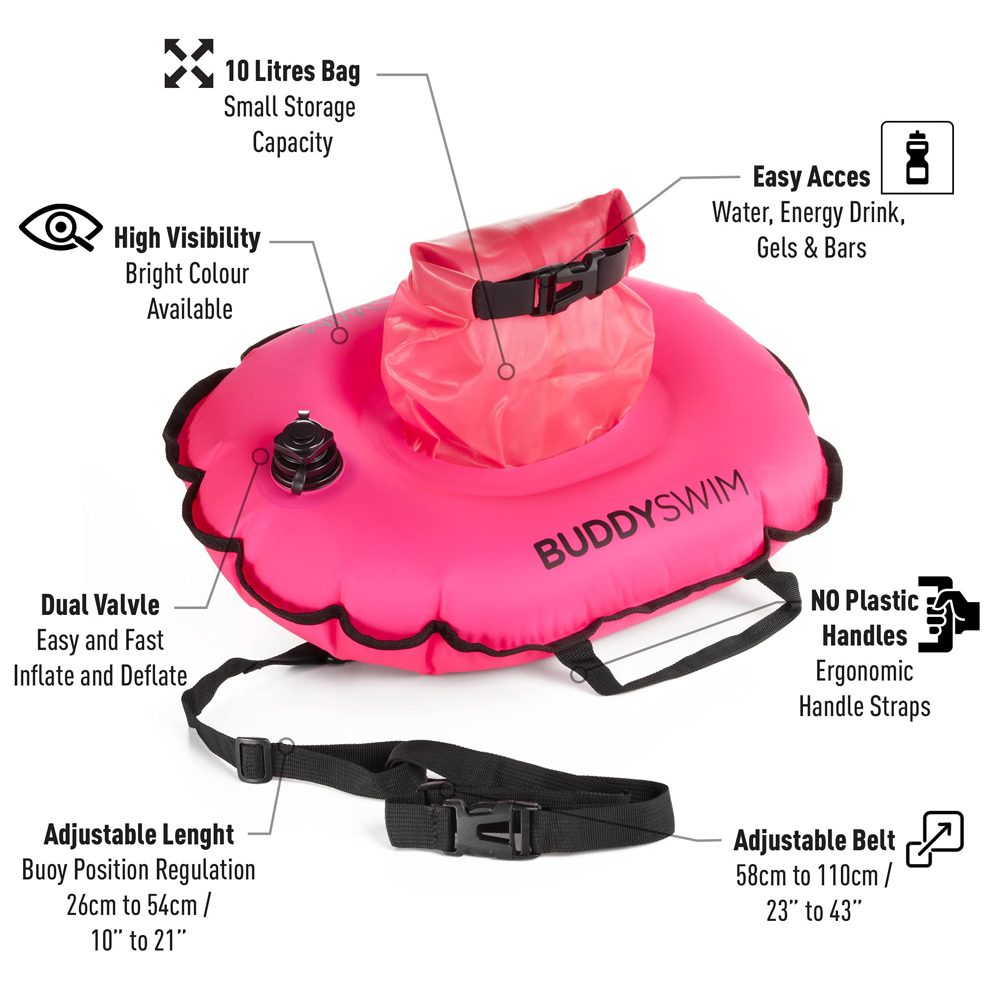 Hydrastation 10 L Open Water Schwimmboje mit zentraler wasserdichter Tasche für einfachen Zugriff auf Ihre Habseligkeiten zu speichern. Inklusive wasserdichter Handytasche