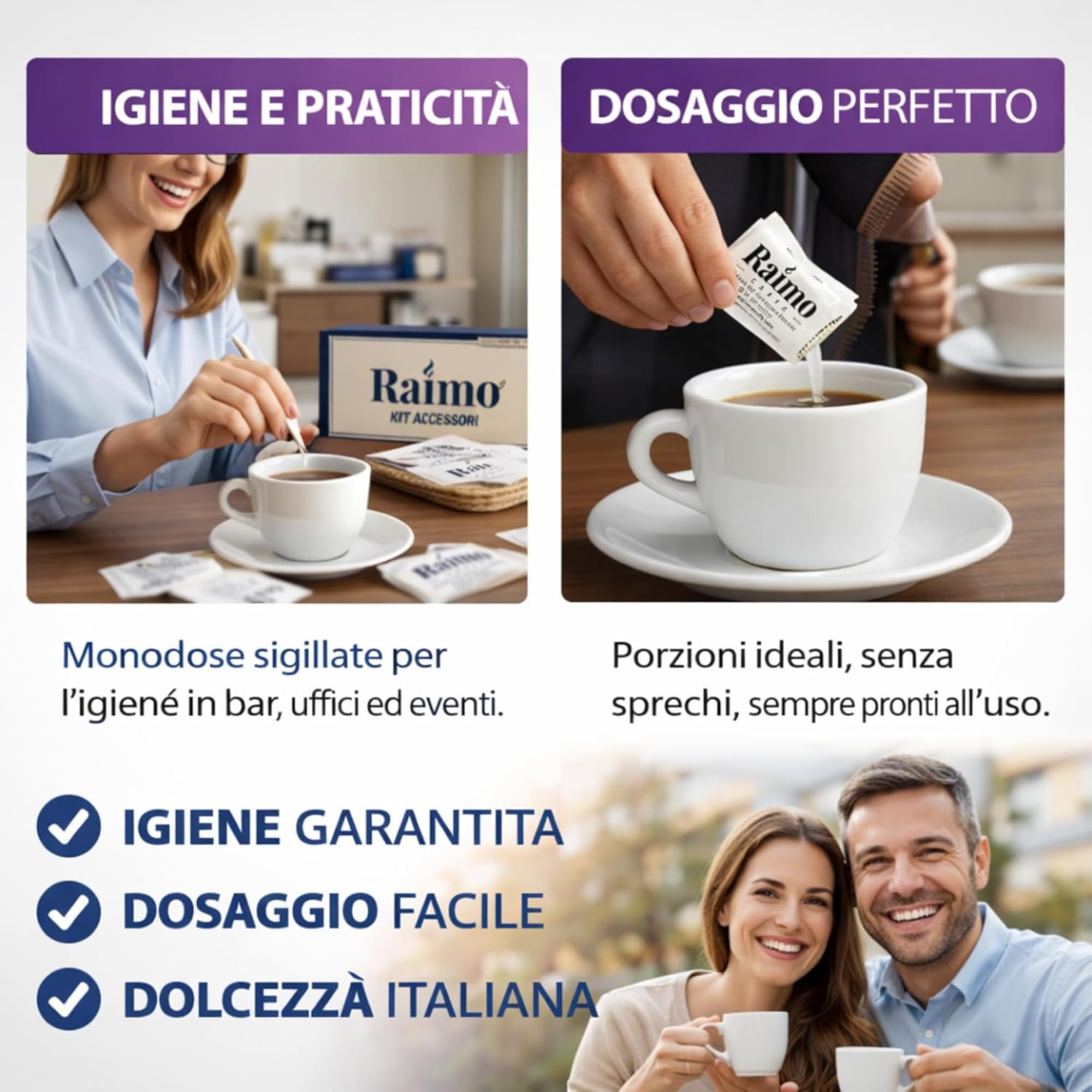 1000 Zucchero Bustine Bianco Monodose 4 g – Bustine Zucchero Monodose Prodotto In Italia - Ideale per Bar, Ufficio, Hotel e Catering – Porzioni Igieniche per Caffè, Tè e Bevande Calde