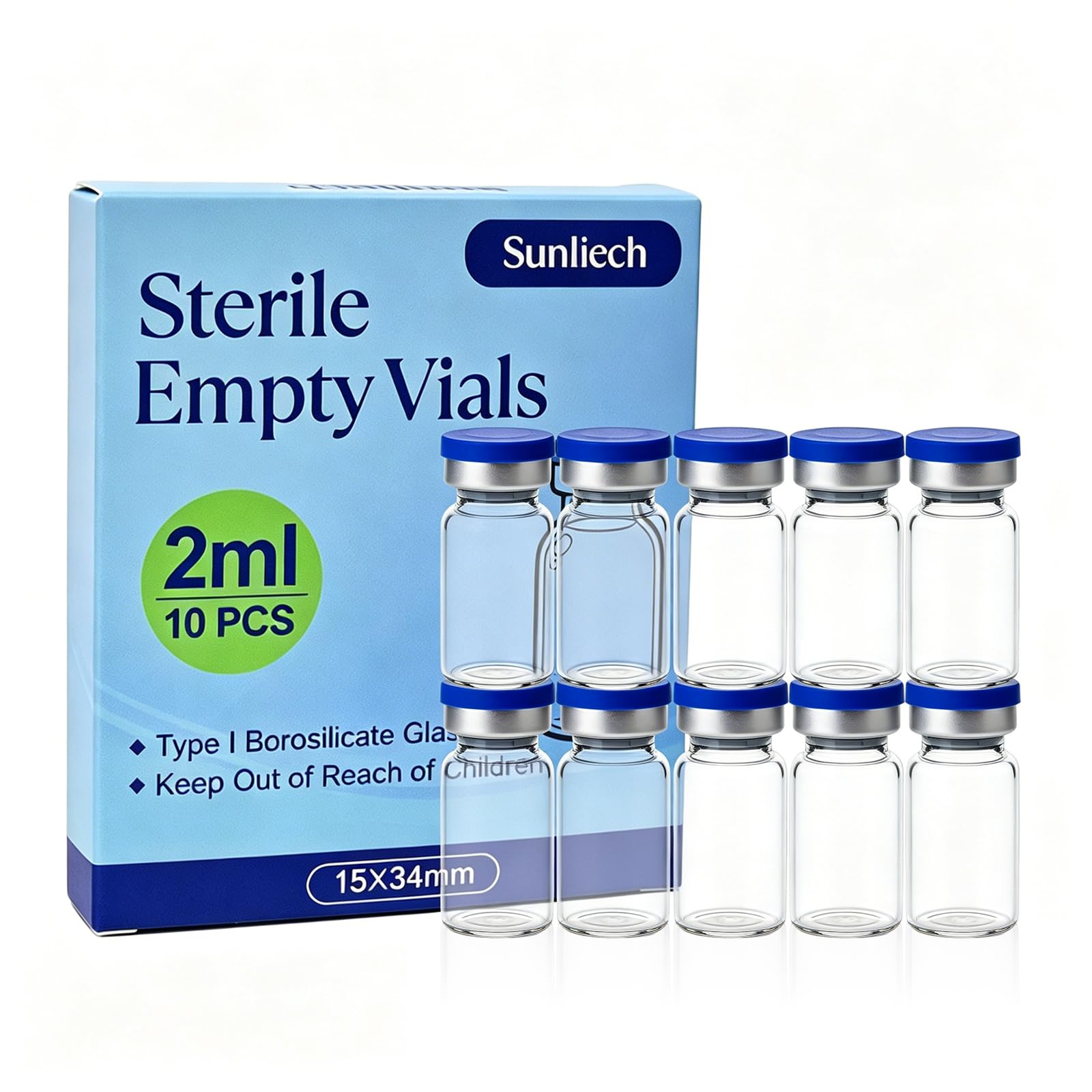 Sterile Glass Vials - 10 Pack, Airtight Seals -13 Sterile Glass Vials - 10 Pack, Airtight Seals -13