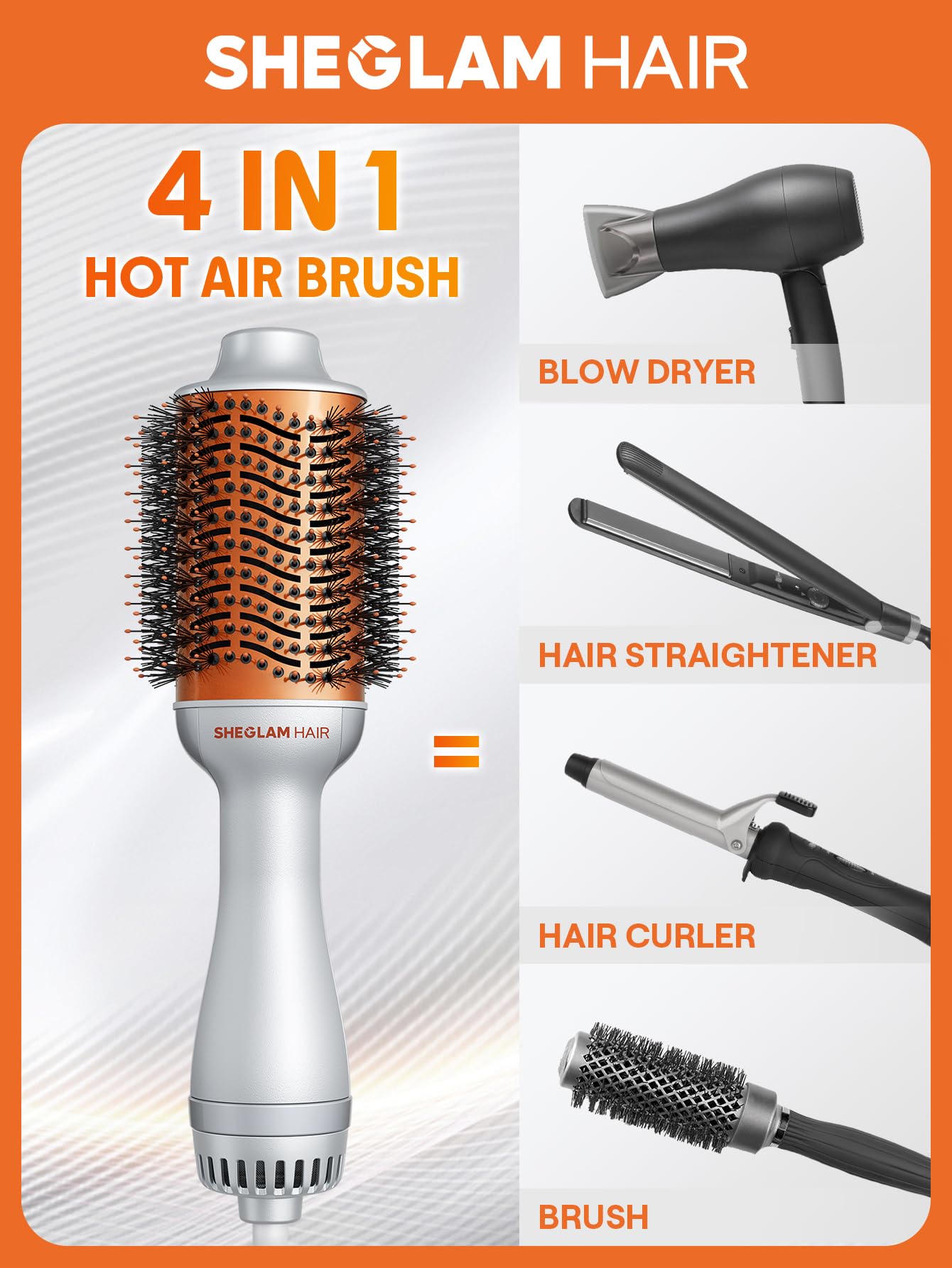 SHEGLAM Blowout Bliss Brosse à Air Chaud 4 en 1 – Séchage, Lissage, Bouclage et Volume avec Soin Brillant – Brosse Thermique, Séchoir et Styler