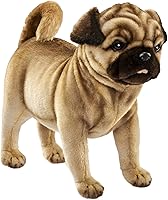 Hansa 7189 Realistic Pug Statue - Handcrafted Synthetic Fiber Multi-Color Plush Dog Figurine, 15.6" Tall Lifelike Reproduction