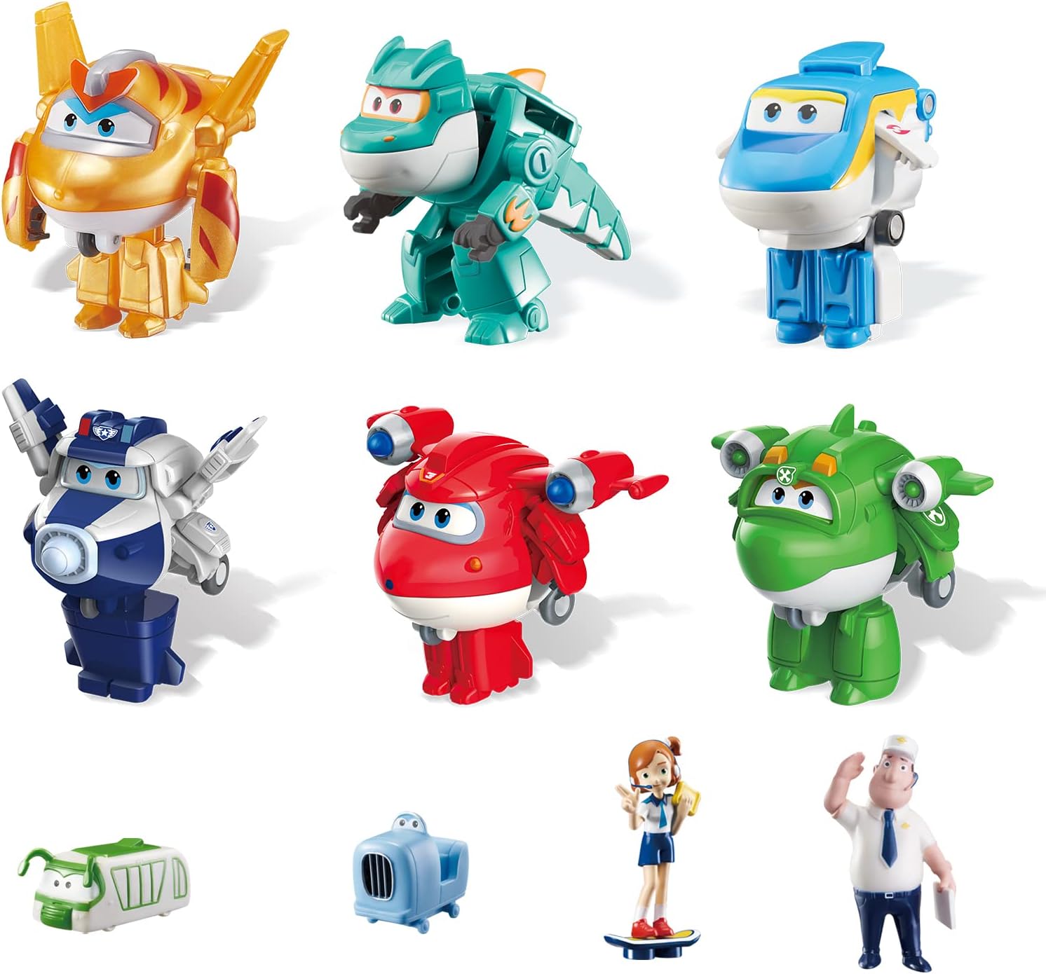 Super Wings EU760060C Supercharged Jett, Dizzy, Paul, Mira, Tino, Tony World Airport Crew 10-Pack Featuring Characters from Season 6 of The hit TV Show for Ages 3+