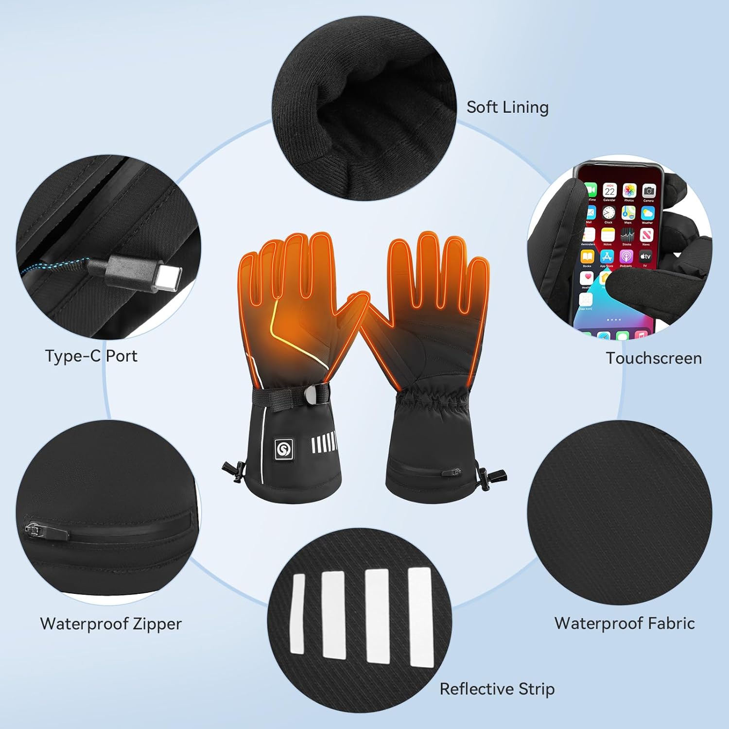 Heated Ski Gloves for Men & Women, 4000mAh Rechargeable Electric Gloves, Waterproof Windproof Touchscreen Winter Hand Warmers for Skiing, Hiking, Cycling & Camping - Image 4