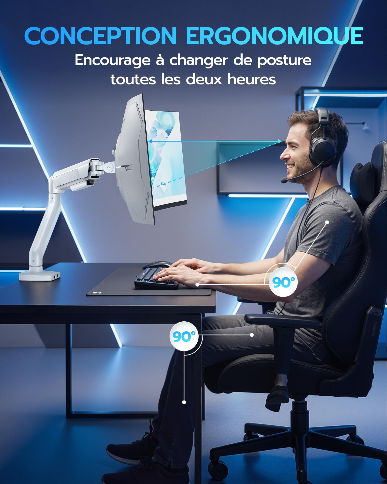 ARES WING Support de Moniteur avec USB pour écran Plat incurvé de 17" à 40"