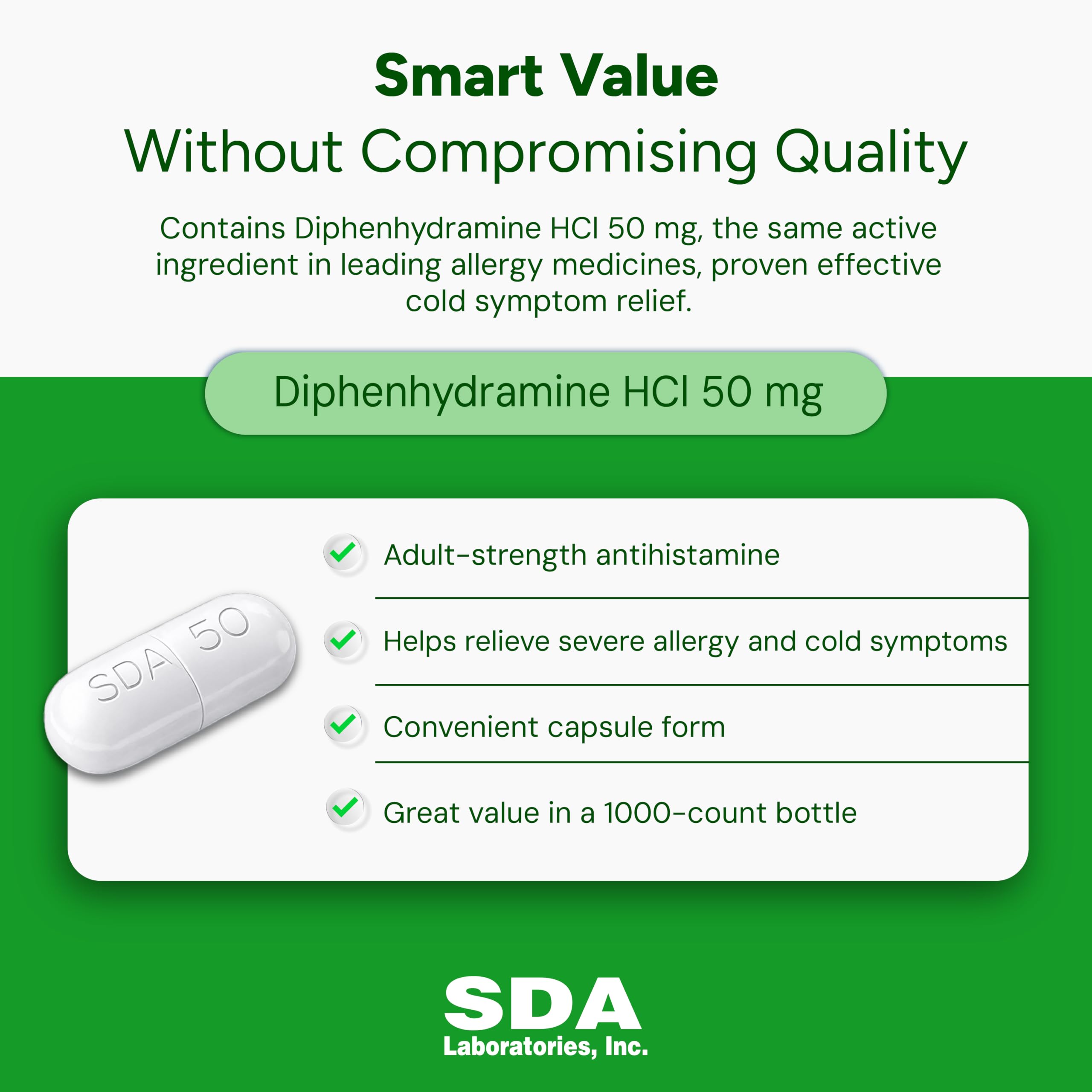 SDA LABORATORIES Diphenhydramine HCl 50mg Capsules (1000 Count) — Amazon image 3