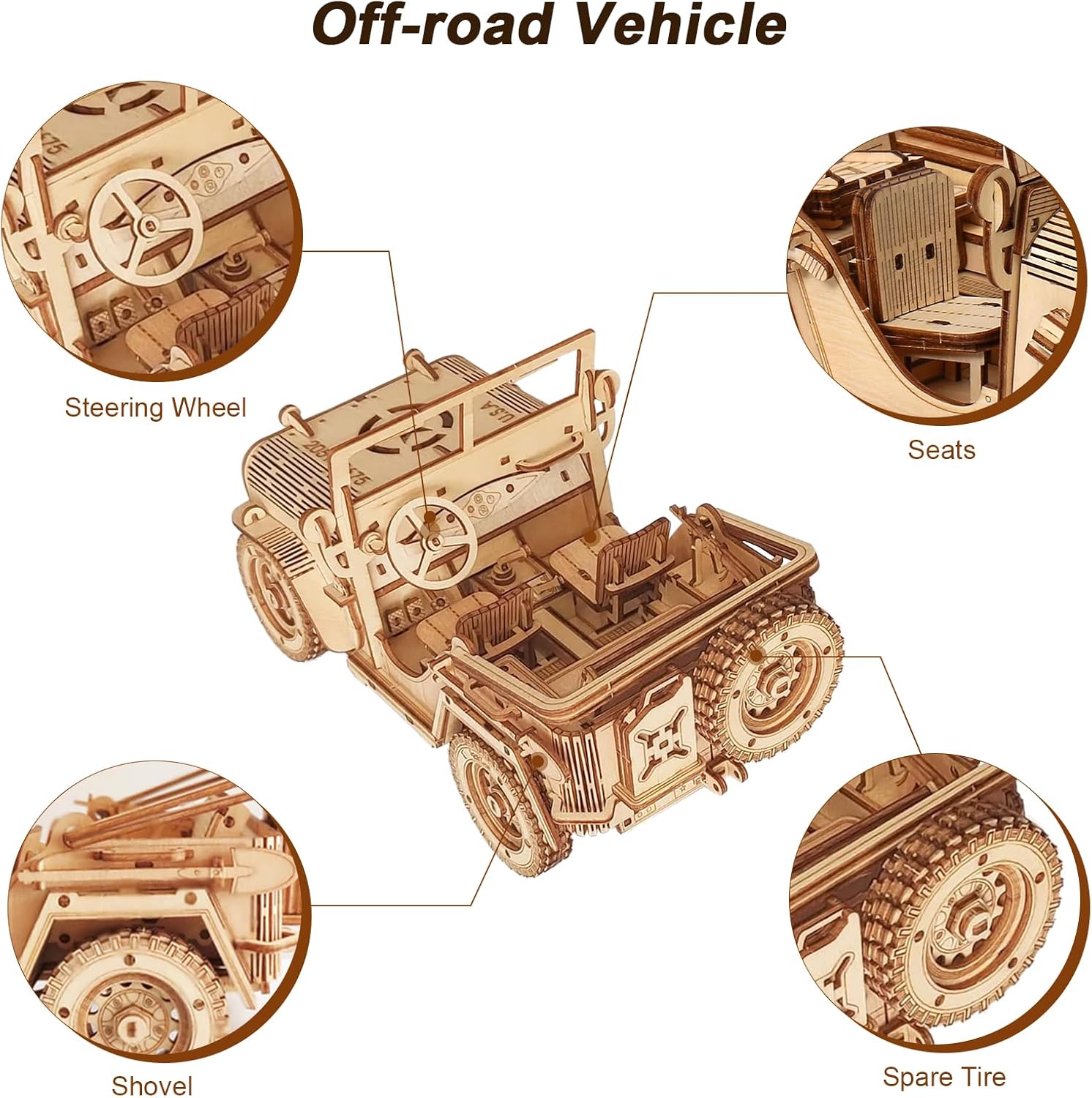 3D Wooden Puzzle for Adults, Off Road Car Model Vehical Kit, Wooden Mechanical Car Puzzles, DIY Handicraft Wood Craft Kit, Birthday Gift for Family & Friends, Home Decor, 395 pcs
