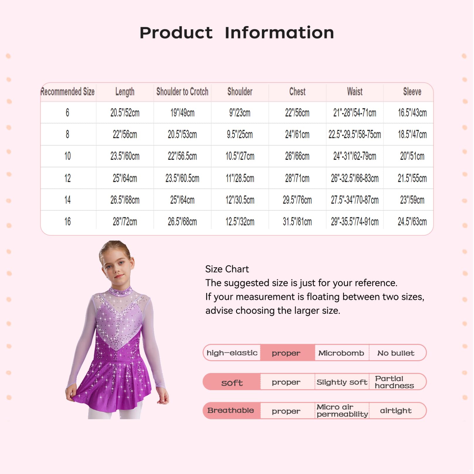 Robe Patinage Artistique Manches Longues Strass Justaucorps Gymnastique Enfant Fille 5-16 Ans