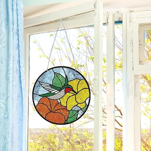 Miniatura 3 de LUSandy Kit de pintura de diamante de colibrí 5D DIY, letrero colgante de arte de pared, pájaro, arte de diamante, atrapasoles, adorno colgante de