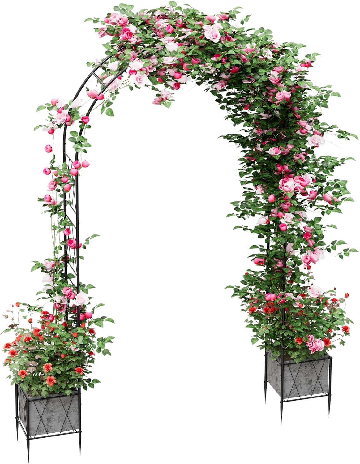 OYEAL 8.2ft Metal Garden Arch Trellis with Planter Boxes - Rust-Resistant Arbor for Climbing Plants, Weddings, Outdoor Decor Black