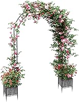 OYEAL 8.2ft Metal Garden Arch Trellis with Planter Boxes - Rust-Resistant Arbor for Climbing Plants, Weddings, Outdoor Decor Black