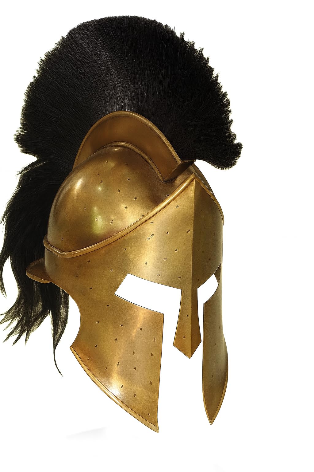 AnNafi Greek Spartan Helmet | Medieval Roman 300 King Leonidas Movie Helmets+Liner+Wooden Stand (Brass Finish)| LARP SCA Armor Adult