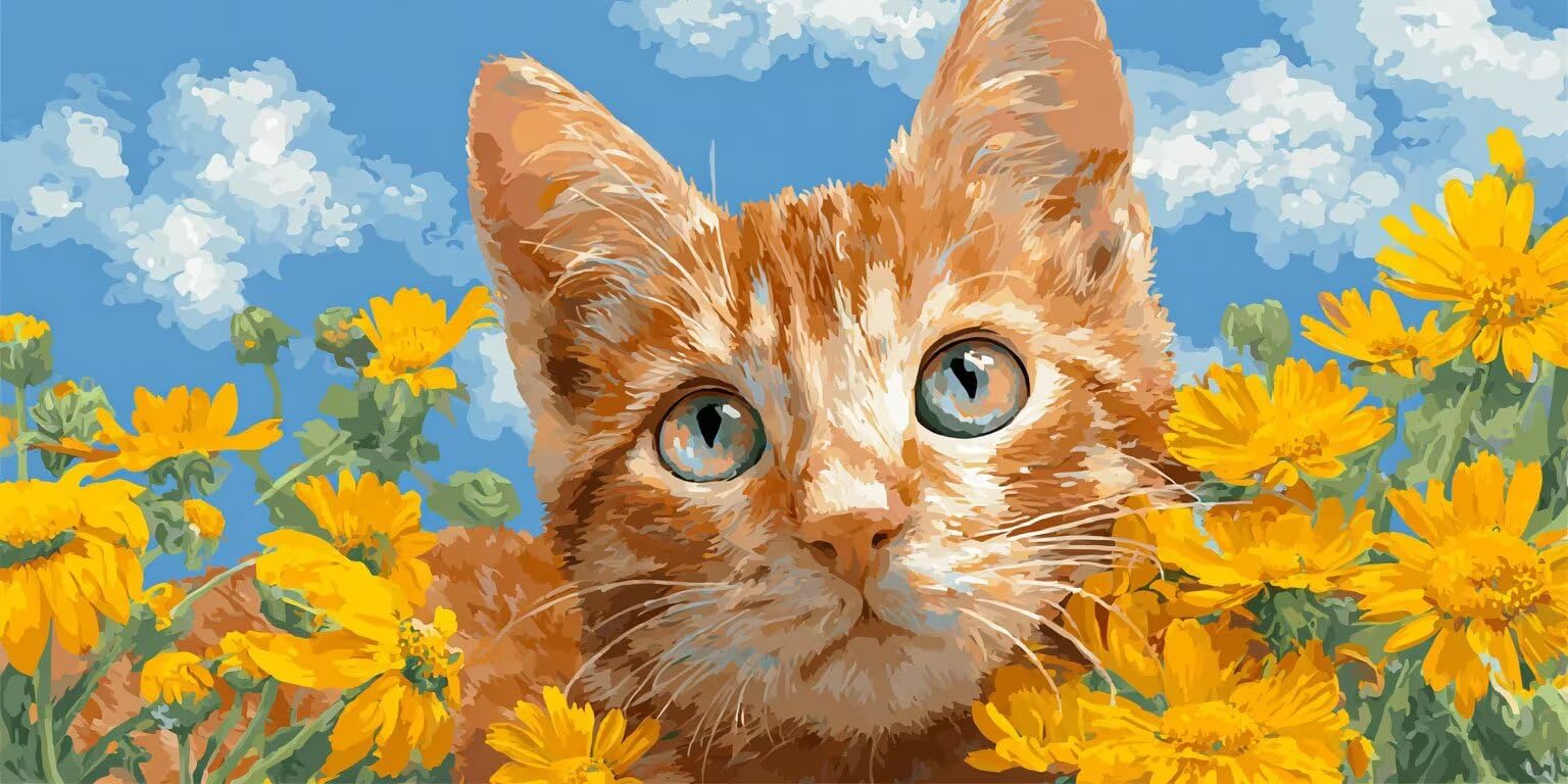 Pintar por Numeros Adultos, Gato Crisantemo, 70x90cm 7JGWX-267