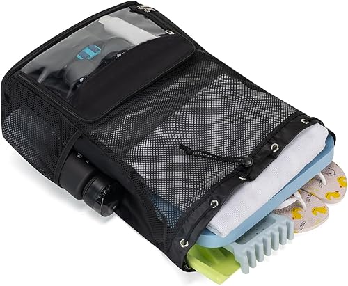 Miniatura 6 de Mochila de playa a prueba de arena con compartimento para zapatos y bolsillo húmedo, bolsa de natación de malla impermeable para piscina, Negro