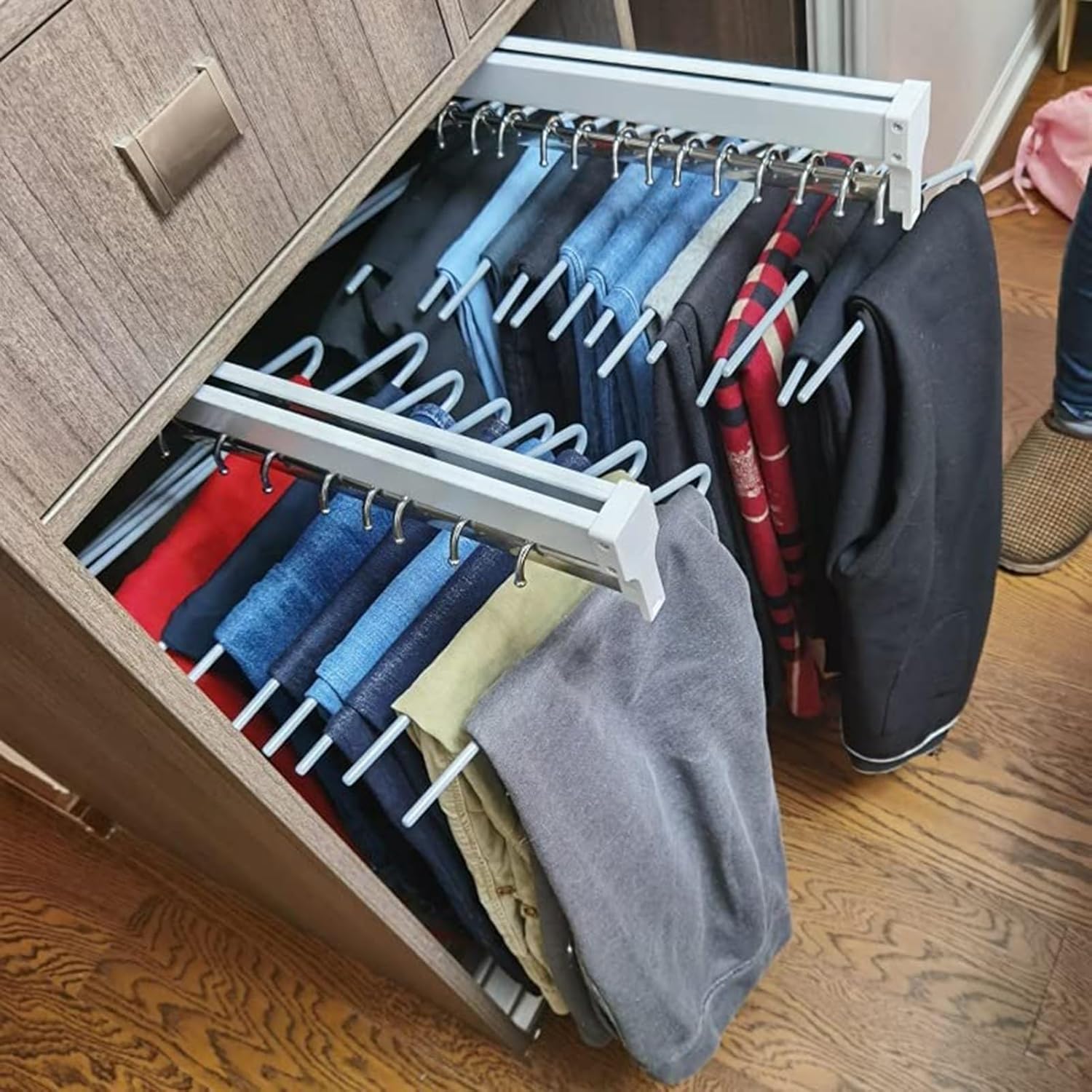 Extendable Pull Out Closet Rod - Wardrobe Pull-Out Trousers Rack, Extendable Clothes Rack for Wardrobe Walk-in Closet, Adjustable 30-60cm Clothes Rail, Metal Clothes Sliding Clothes Rail (Size : 300M