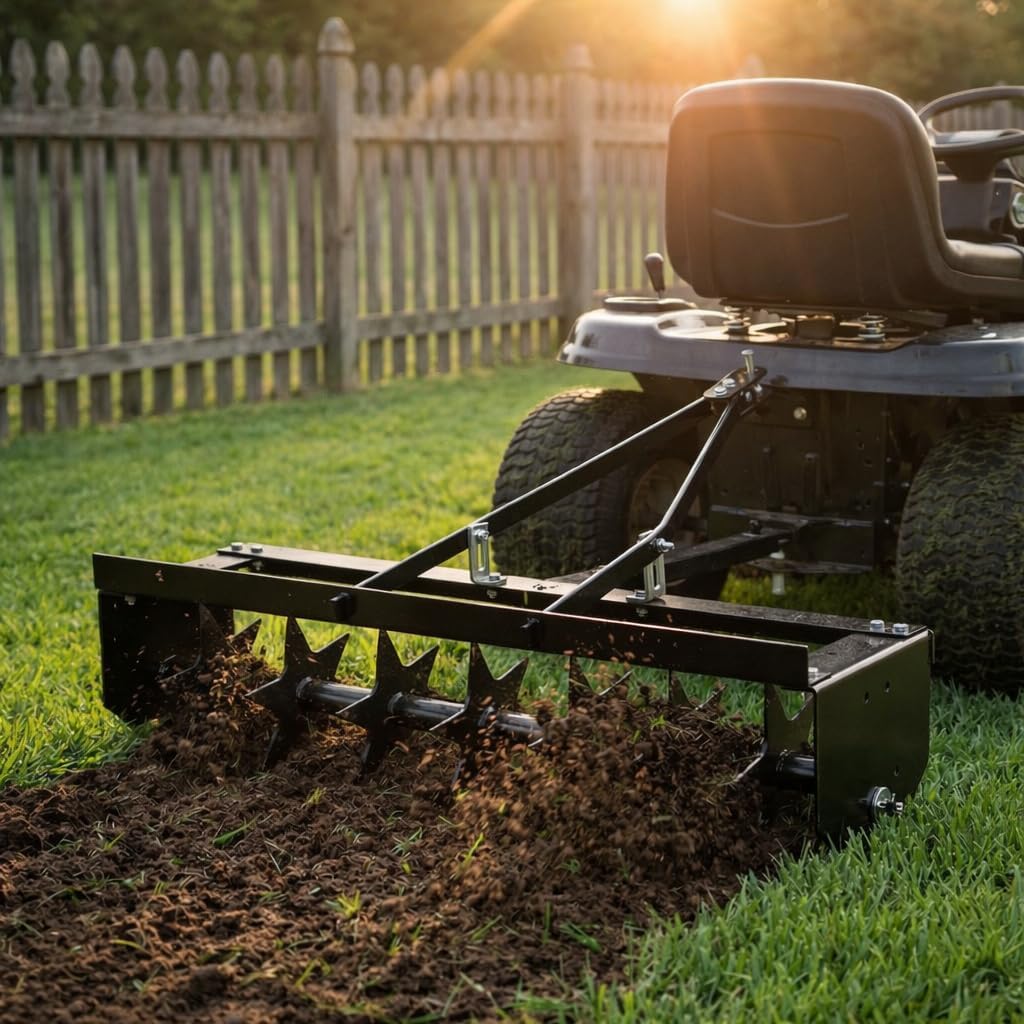 35" Core Aerator Lawn Tool with Spike System, Professional Lawn Aerator Tow Behind for Lawn and Garden, Extra-Wide Bar Aerator Lawn Tool for Soil Penetration