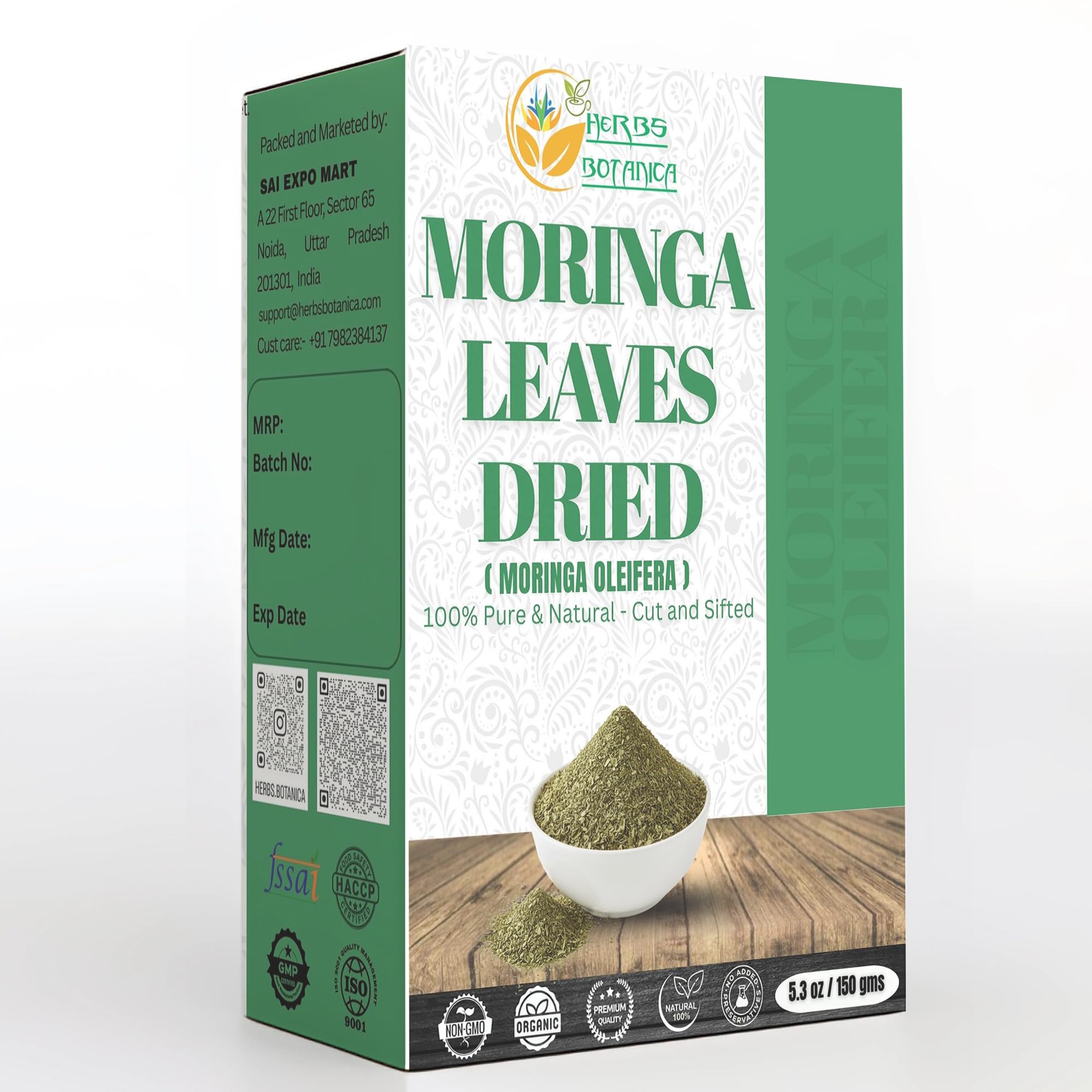 Herbs Botanica Dried Moringa Leaves Tea Leaf Hojas De Moringa Nutrient-Rich Herbal Tea Infusion for Immunity, Energy, and Wellness Energy Boost and Gluten Free 5.3oz / 150 gms
