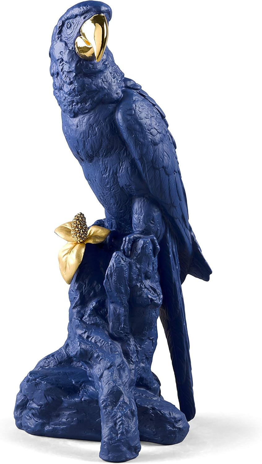 LLADRÓ Macaw Bird Sculpture. Blue-Gold. Limited Edition. Porcelain Macaw.